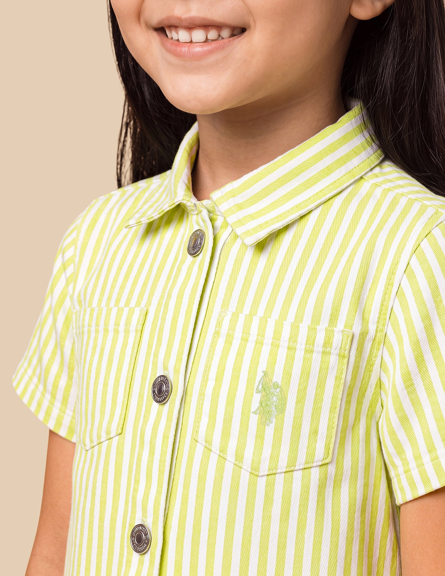 Vertical Striped Shirt Dress Lime-Green - U.S. Polo Assn. India | Large