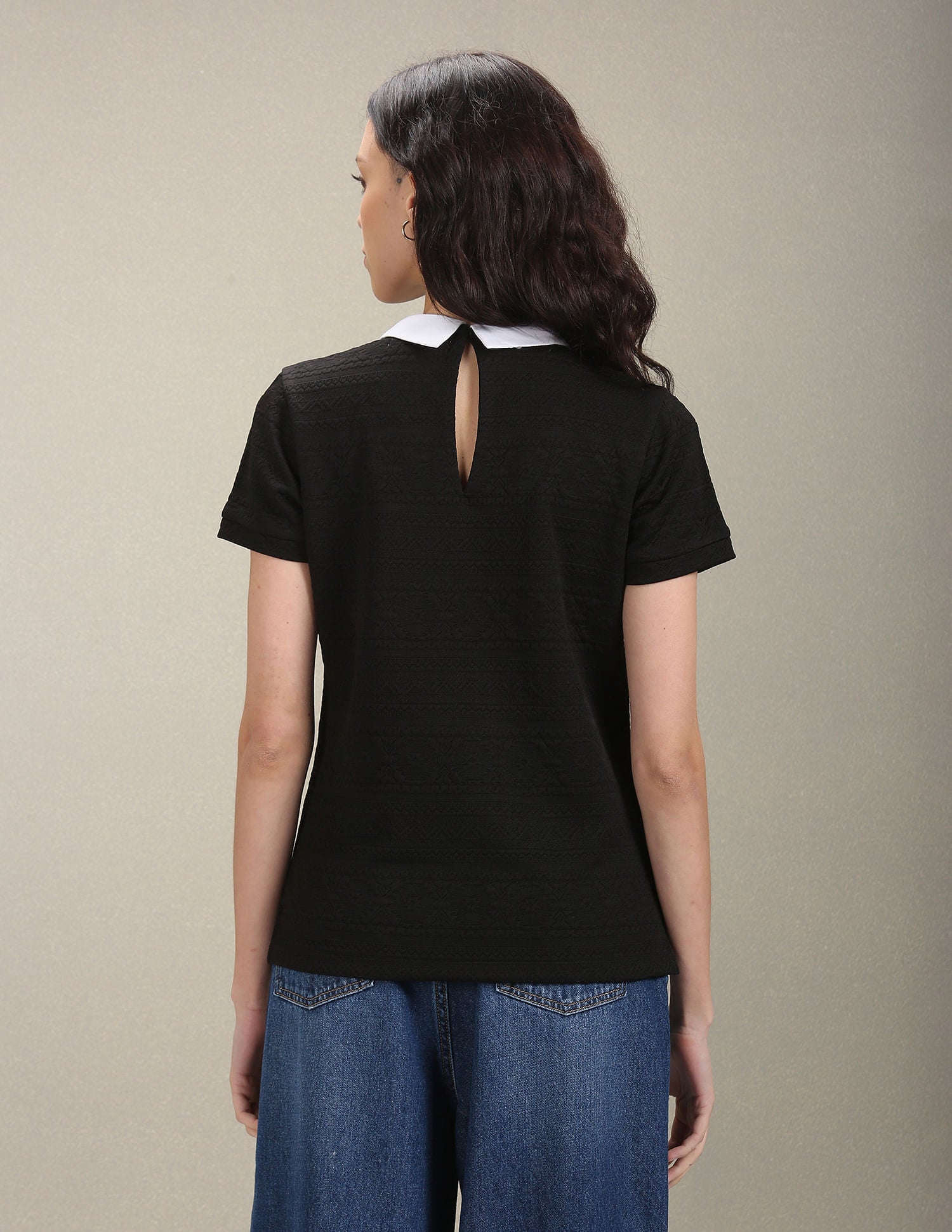 COontrast Collar Patterned Polo Shirt Black - U.S. POLO ASSN. | Large