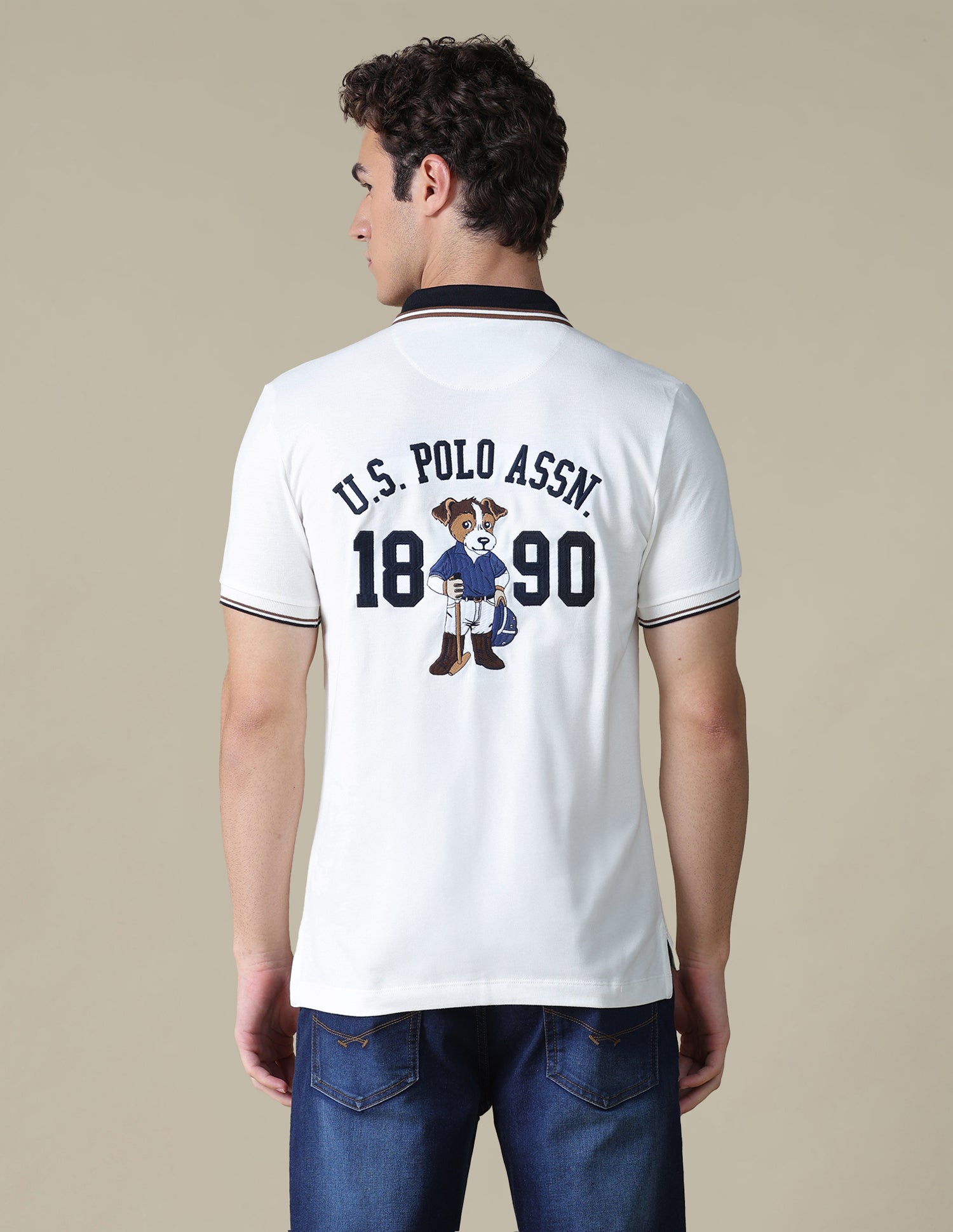 Regular Fit Typographic Polo Shirt Ivory - U.S. Polo Assn. India | Large