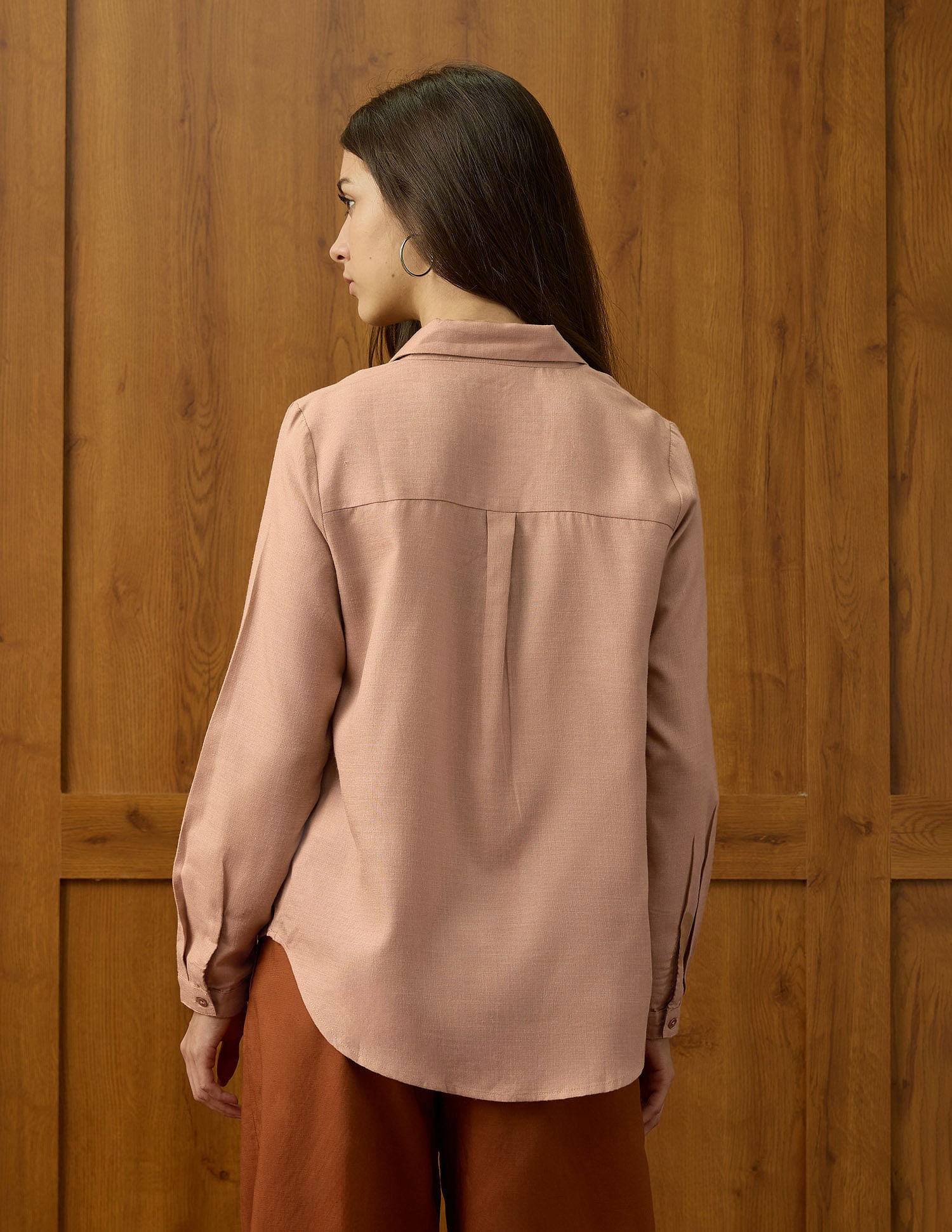 Notched Lapel Pleated Shirt Peach - U.S. POLO ASSN. | Large