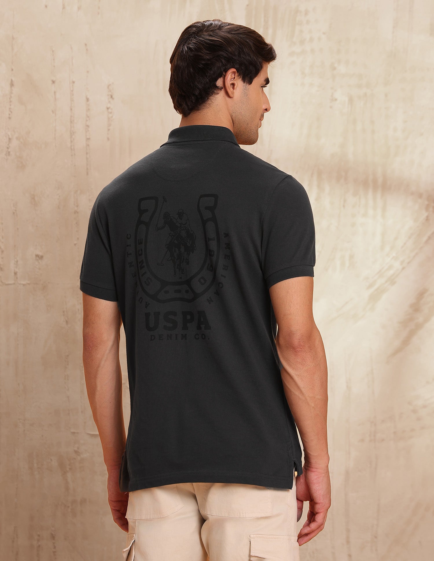 Pure Cotton Brand Printed Polo Shirt Dark Grey - U.S. POLO ASSN. | Large