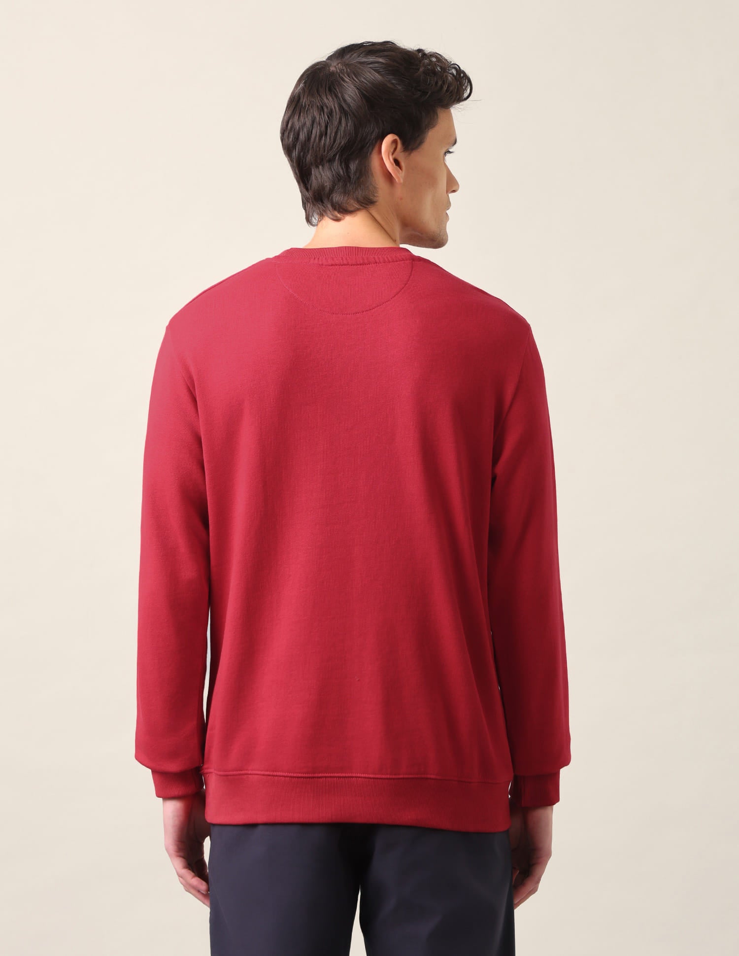 Crew Neck Solid Cotton Sweatshirt Red - U.S. Polo Assn. India | Large