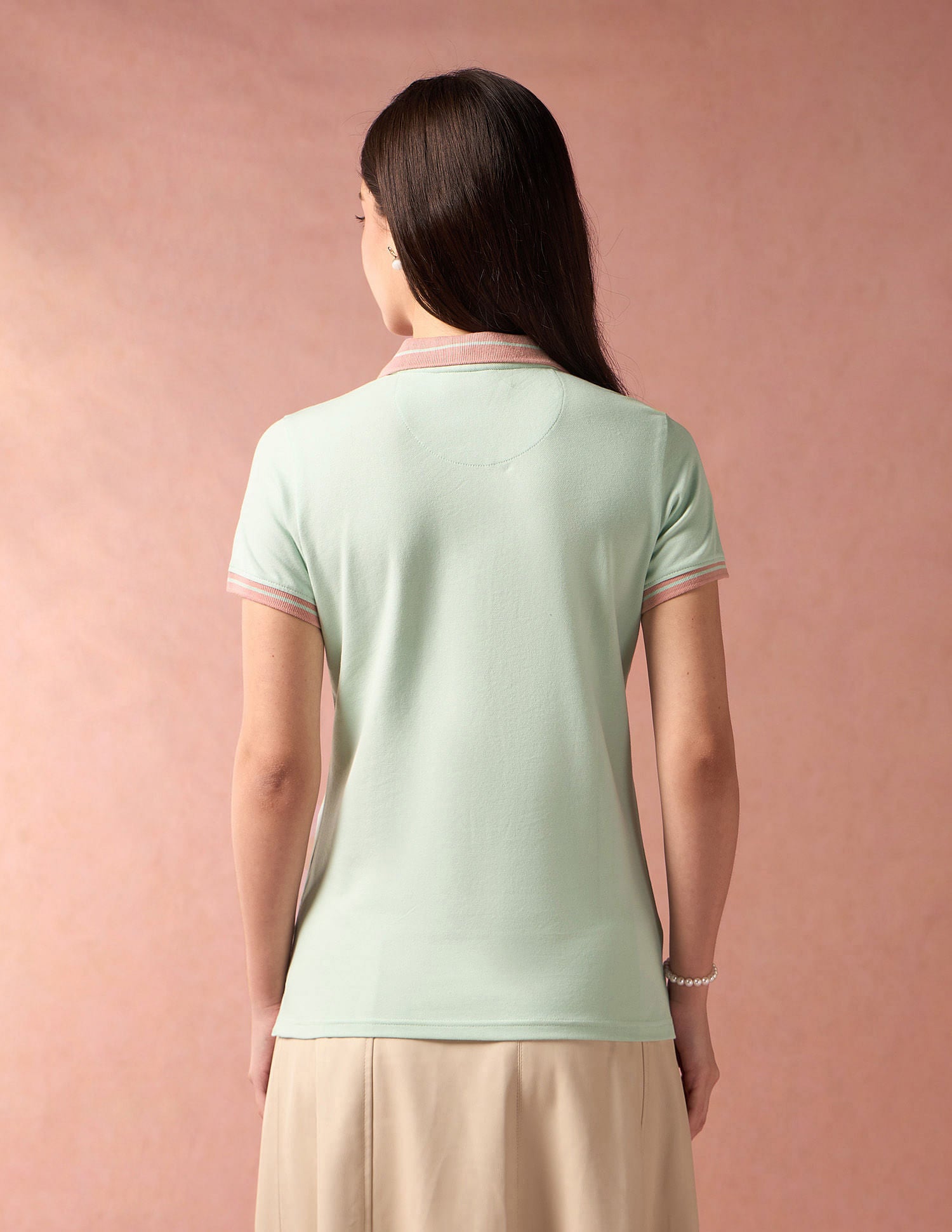 Contrast Striped Collar Solid Polo Shirt Mint - U.S. POLO ASSN. | Large