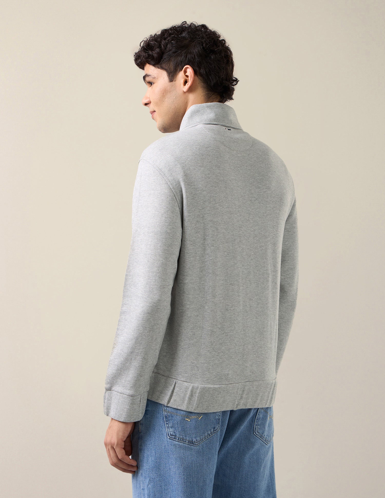 Heathered Regular Fit Zipper Sweatshirt Grey Melang - U.S. Polo Assn. India | Large