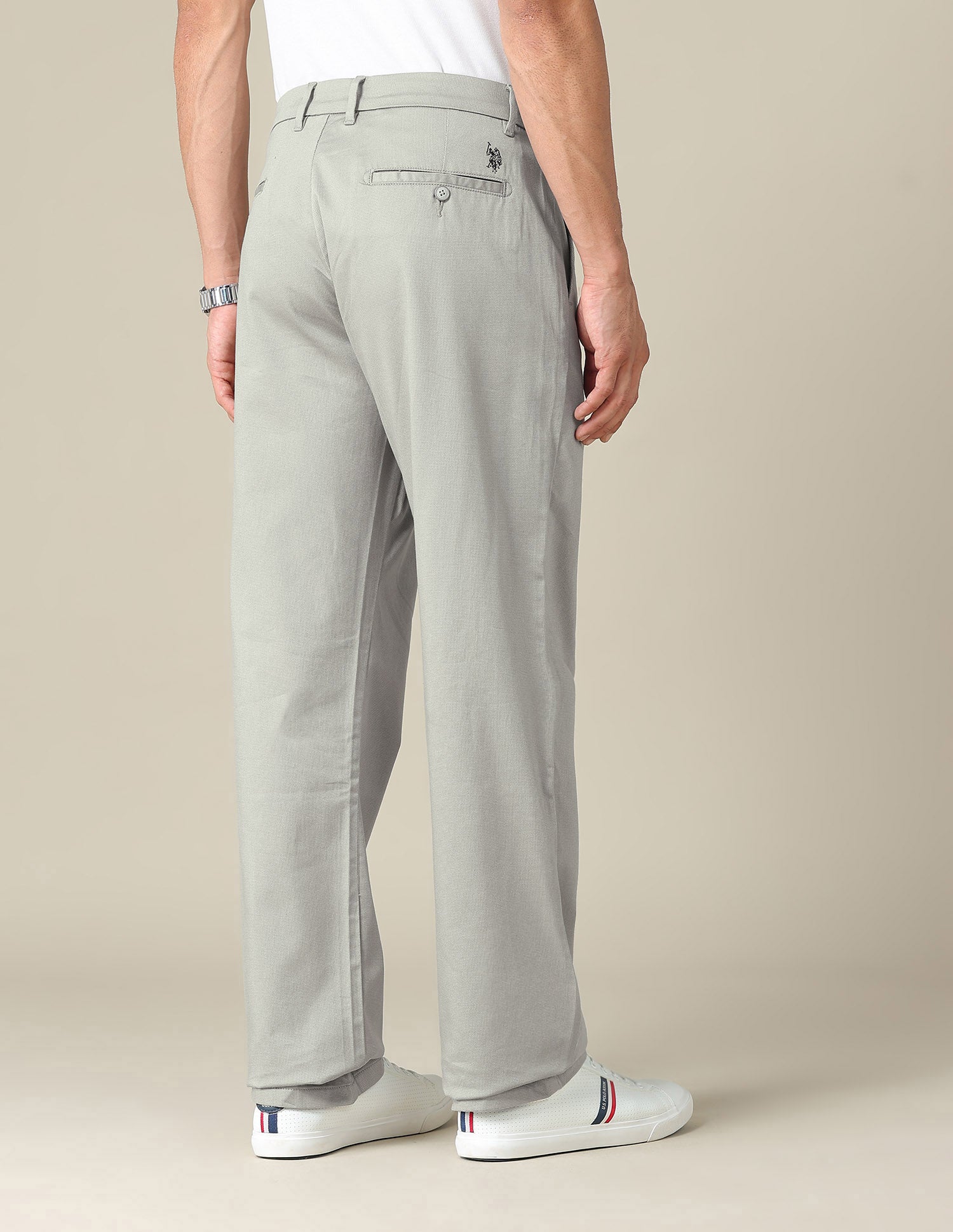 Riley Straight Fit Satin Trousers Stone - U.S. POLO ASSN. | Large