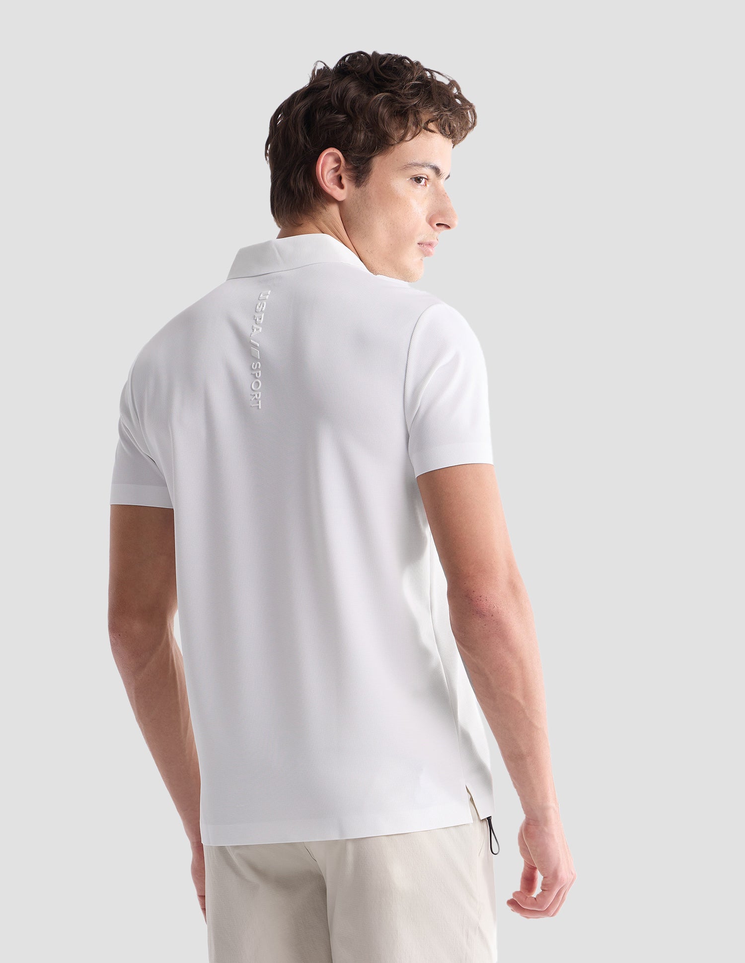 Textured Slim Fit Active Polo Shirt Off White - U.S. Polo Assn. India | Large