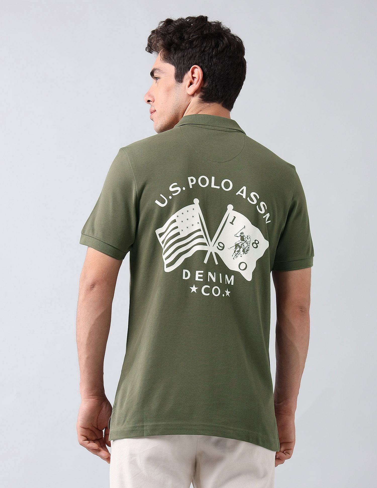 Muscle Fit Brand Printed Polo Shirt Light Olive - U.S. Polo Assn. India | Large