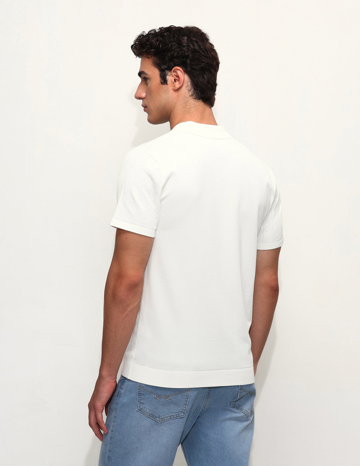 Self Design Vertical Striped Slim Fit Polo Shirt Off White - U.S. Polo Assn. India | Large