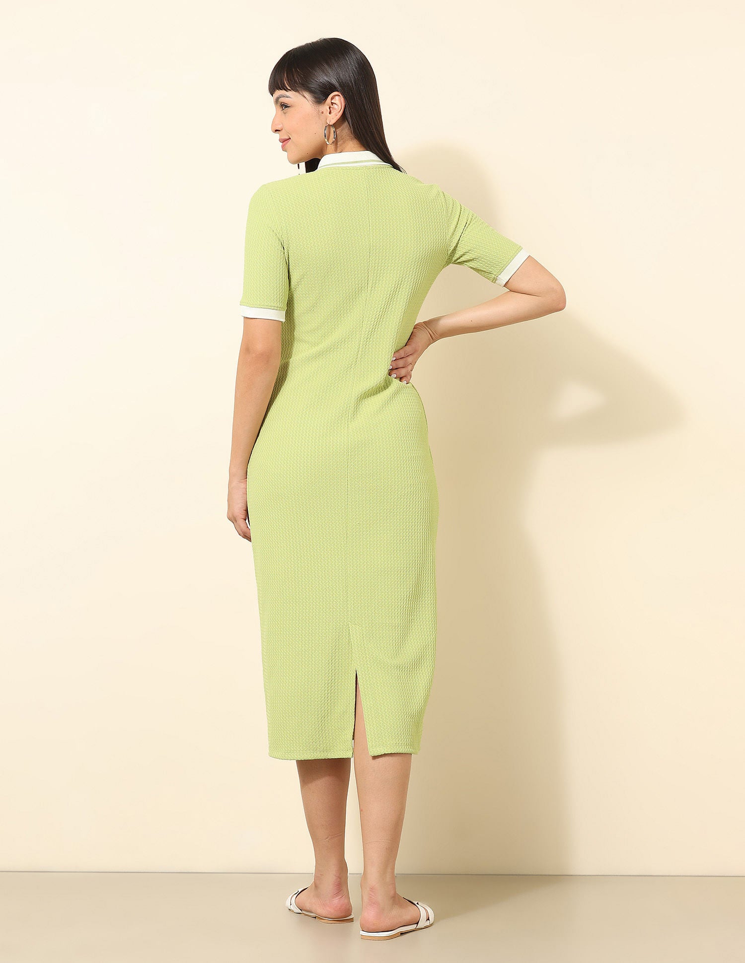 Textured Midi Polo Dress Lime Green - U.S. Polo Assn. India | Large