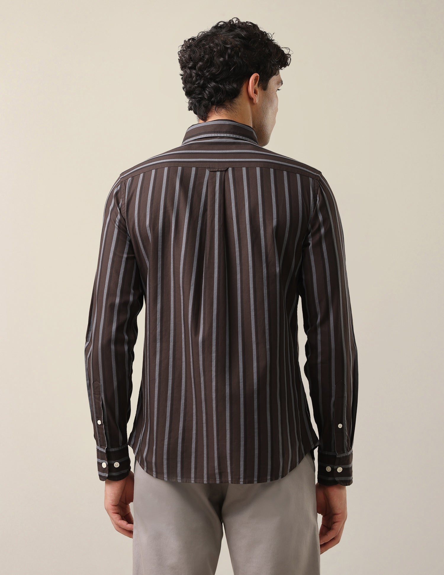 Vertical Striped Twill Shirt Dark Brown - U.S. Polo Assn. India | Large