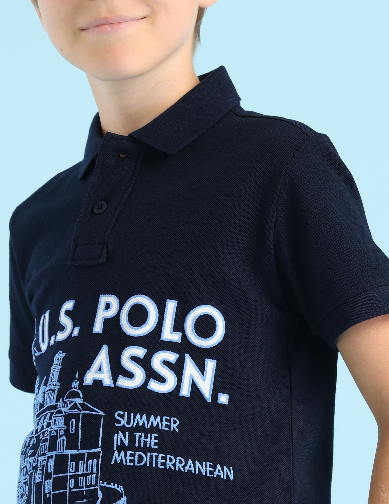 Boys Brand Printed Regular Fit Polo Shirt Navy - U.S. POLO ASSN. | Large