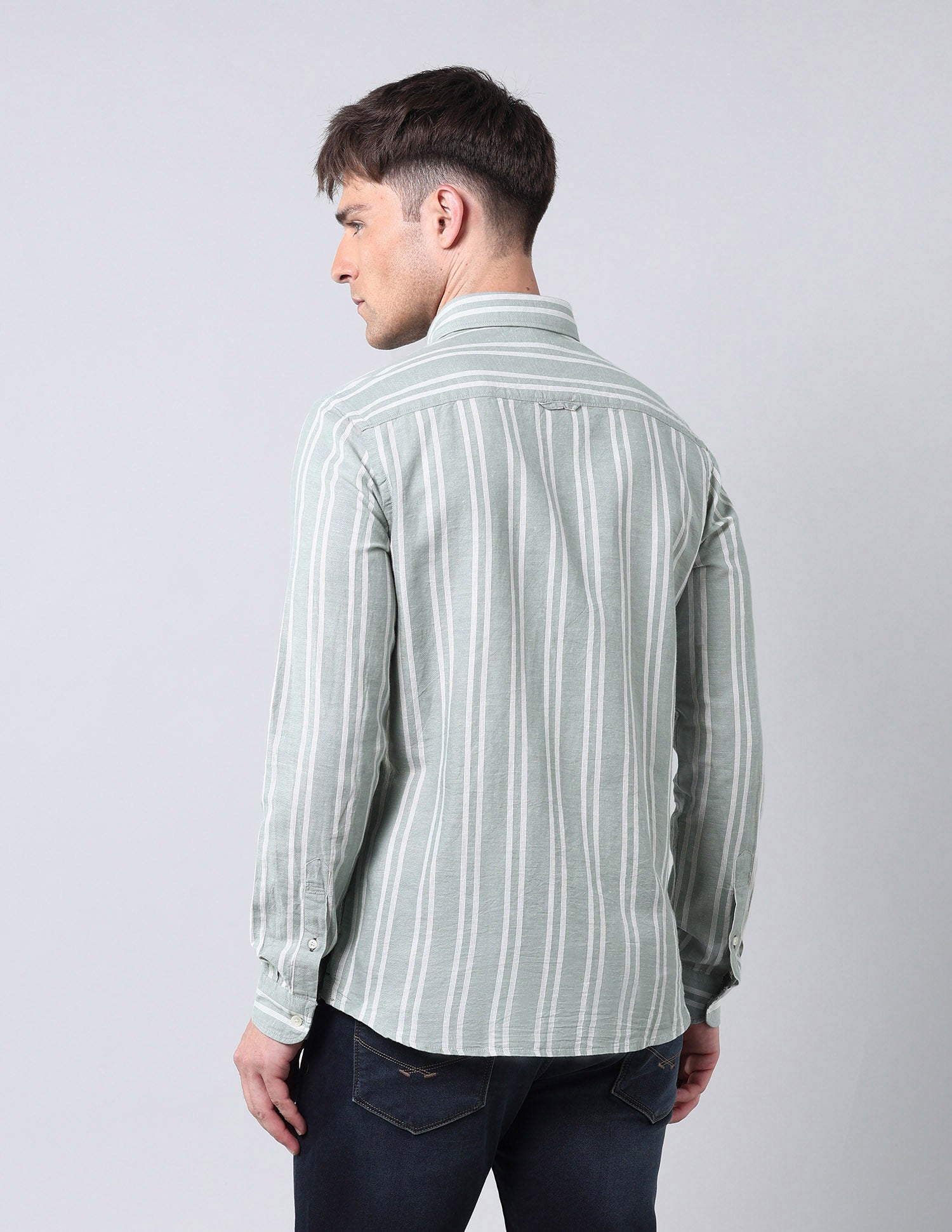 Vertical Striped Regular Fit Shirt Light Green - U.S. Polo Assn. India | Large