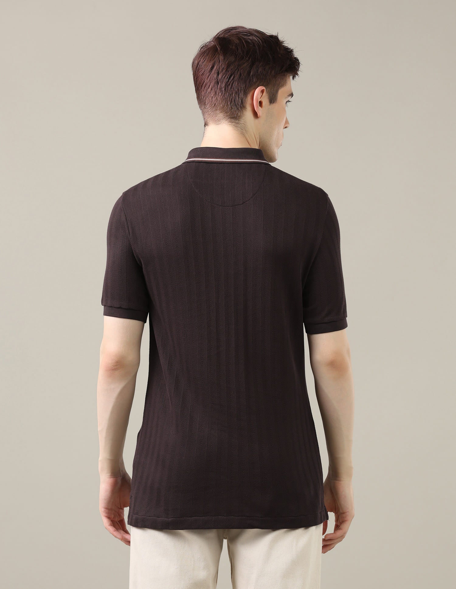 Textured Chevron Slim Fit Polo Shirt Brown - U.S. Polo Assn. India | Large