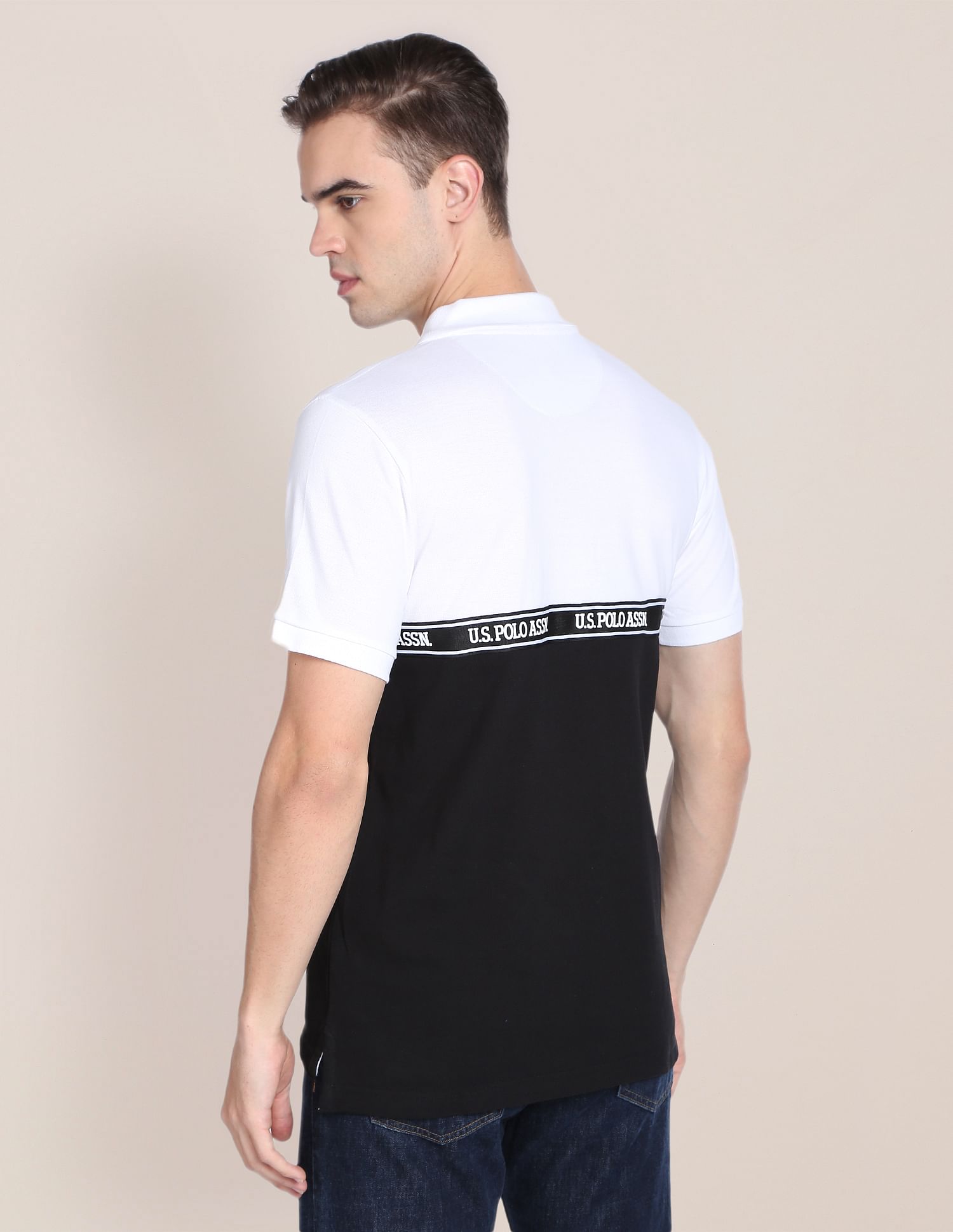 Colour Block Cotton Polo Shirt White - U.S. POLO ASSN. | Large