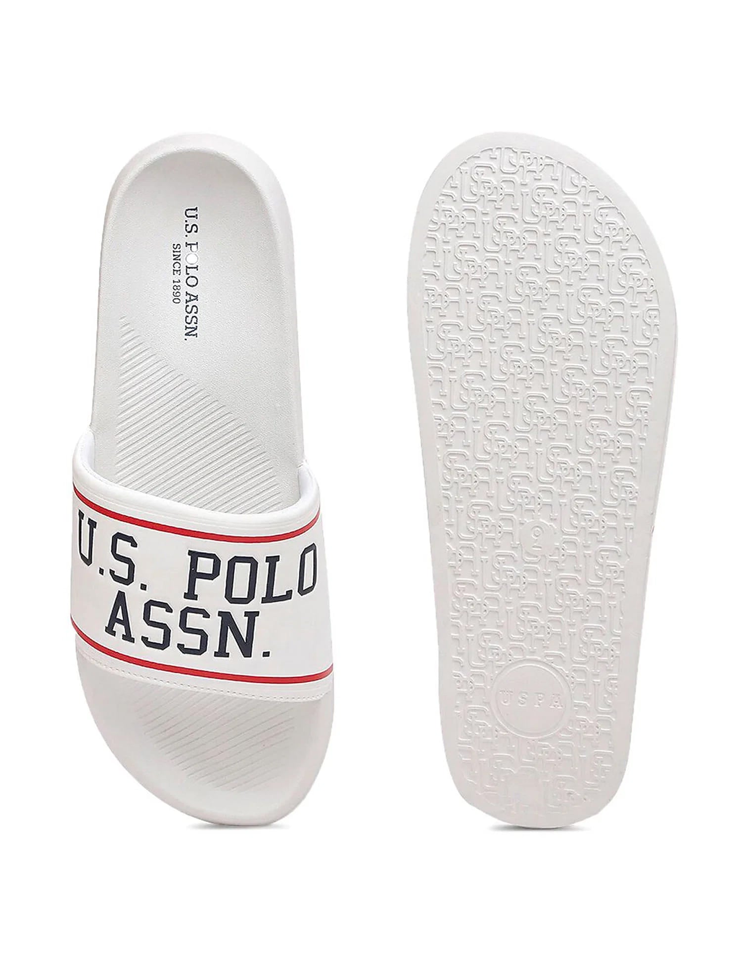 Men Brand Printed Trojan Sliders Off White - U.S. Polo Assn. India | Large