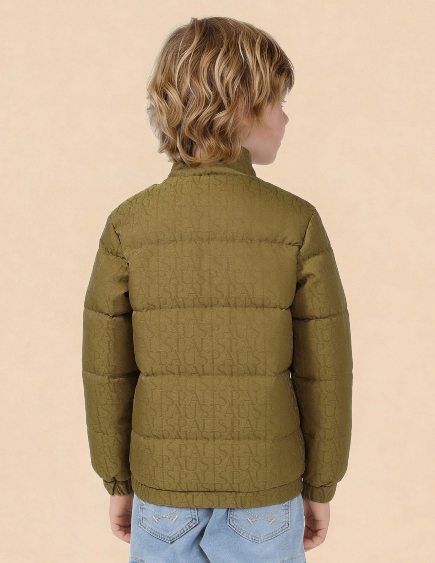 Boys Brand Printed Puffer Jacket Khaki - U.S. Polo Assn. India | Large