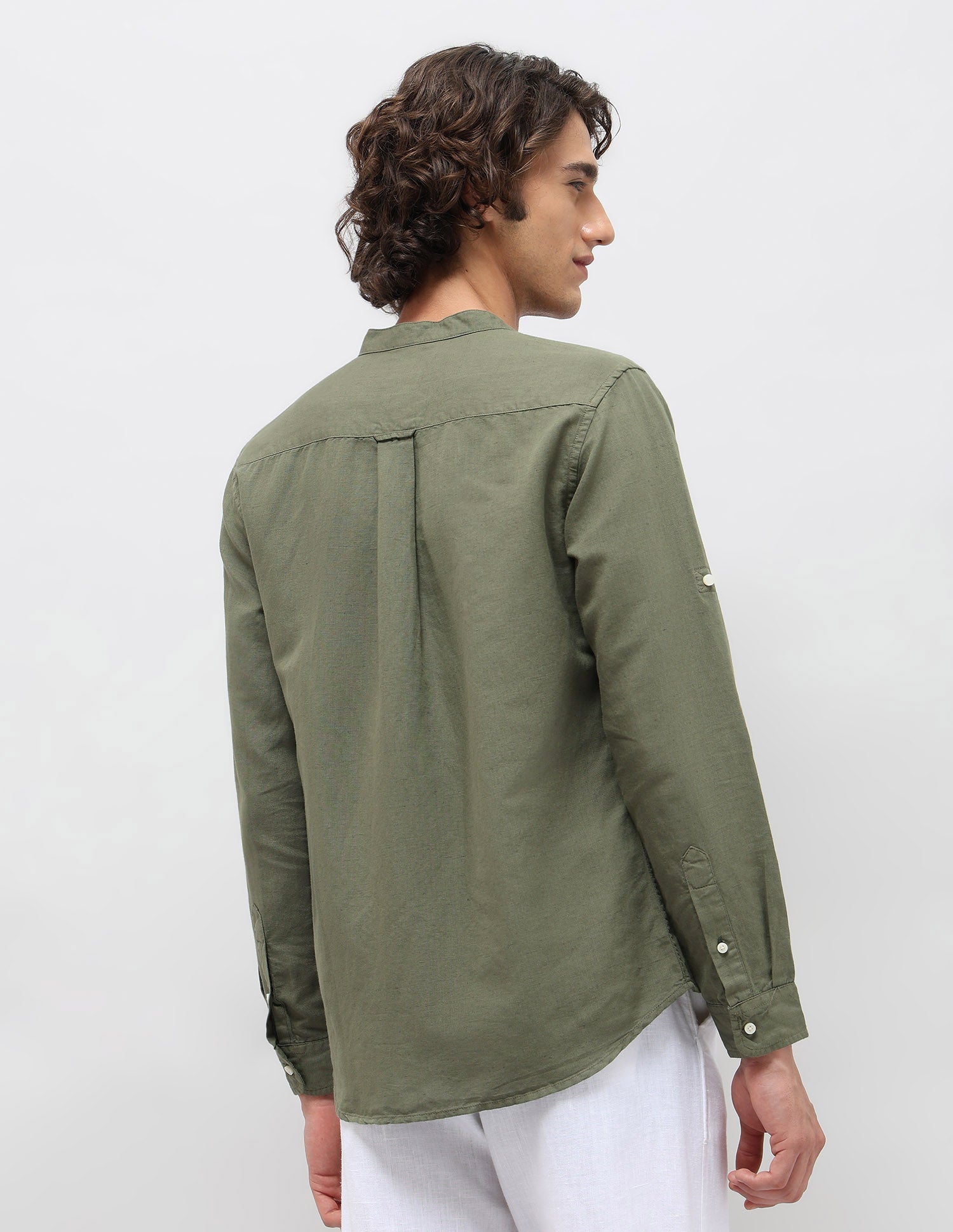 Solid Regular Fit Mandarin Shirt Olive - U.S. POLO ASSN. | Large