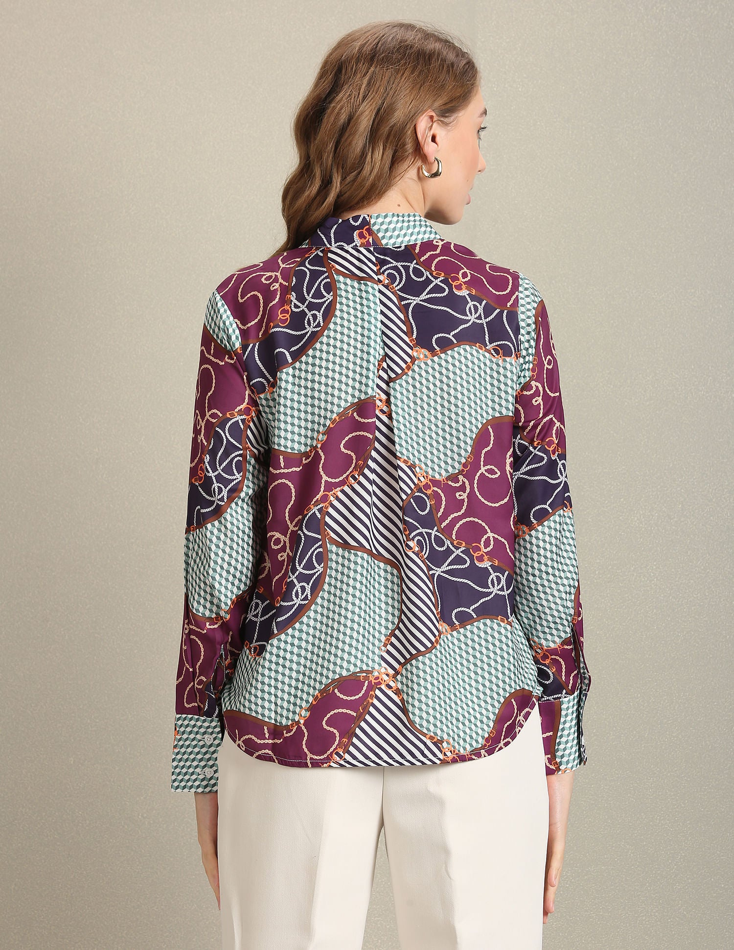 Surplice Neck Graphic Print Top Green, Purple and Navy - U.S. Polo Assn. India | Large