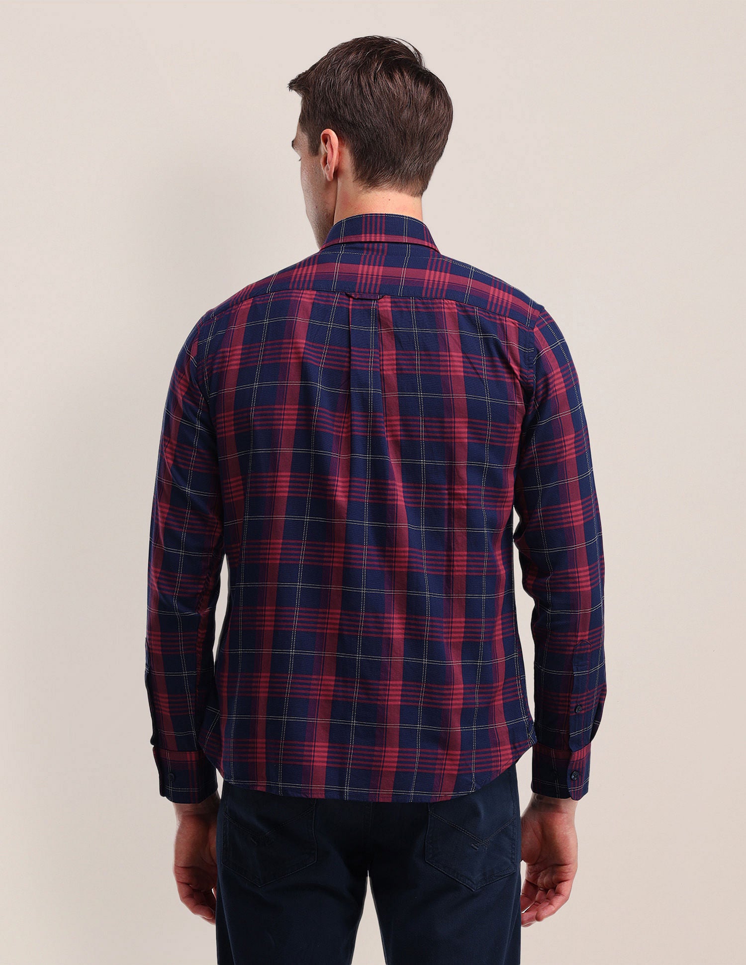 Tailored Fit Checked Shirt Navy - U.S. Polo Assn. India | Large