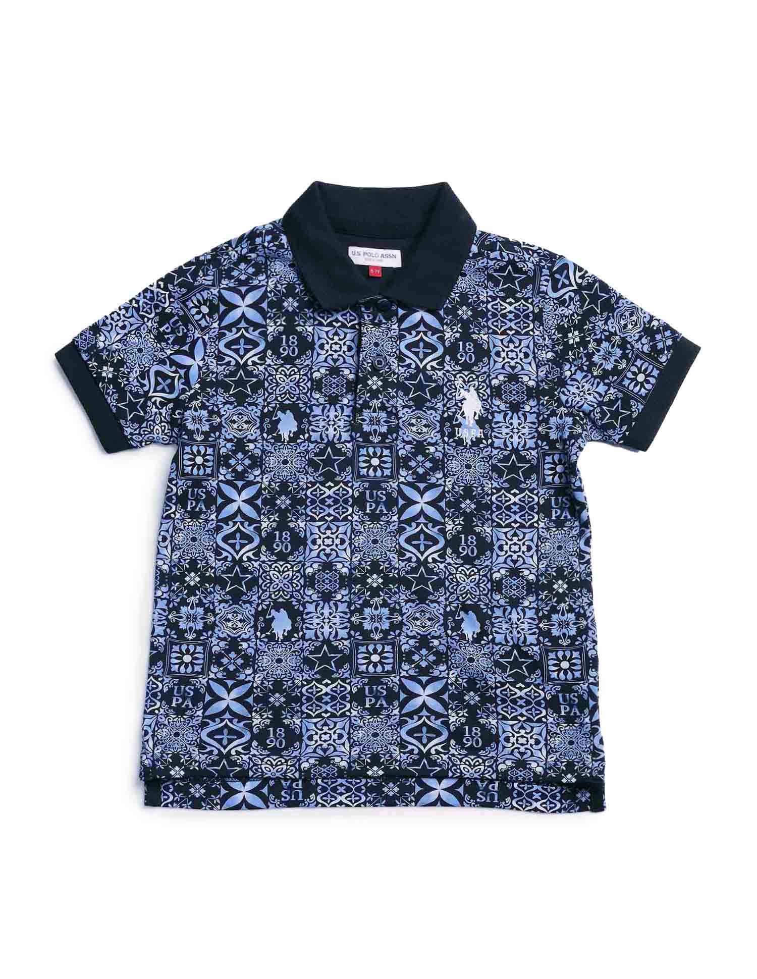 Boys Regular Fit All Over Printed Polo Shirt Navy - U.S. POLO ASSN. | Large