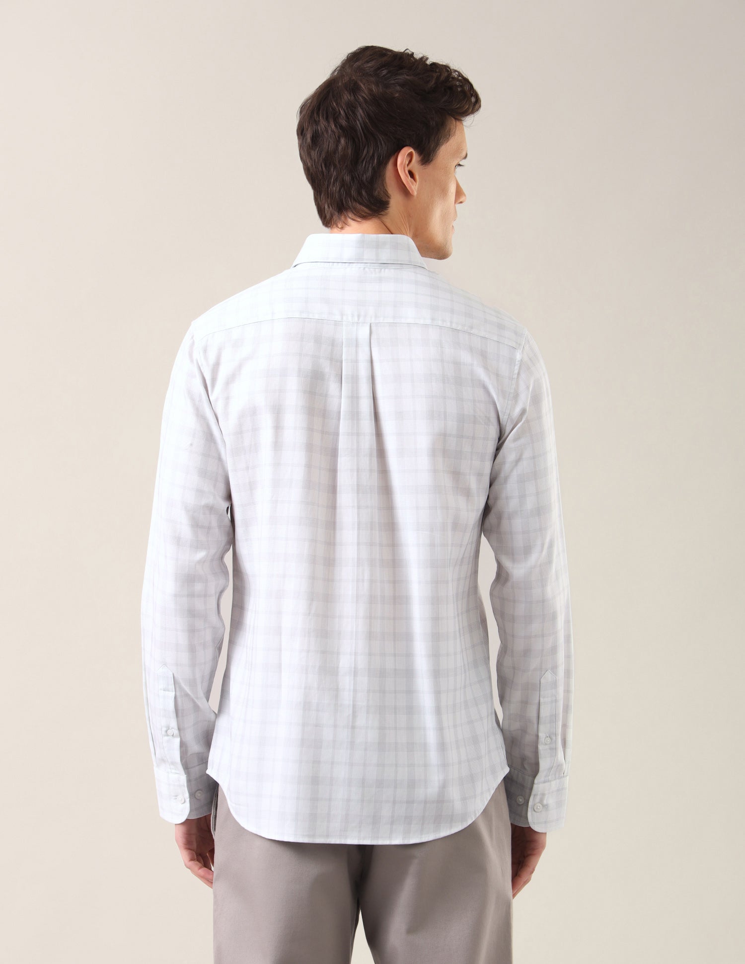 Grid Tattersall Checked With Textured Tailored Fit Shirt Light Grey - U.S. Polo Assn. India | Large