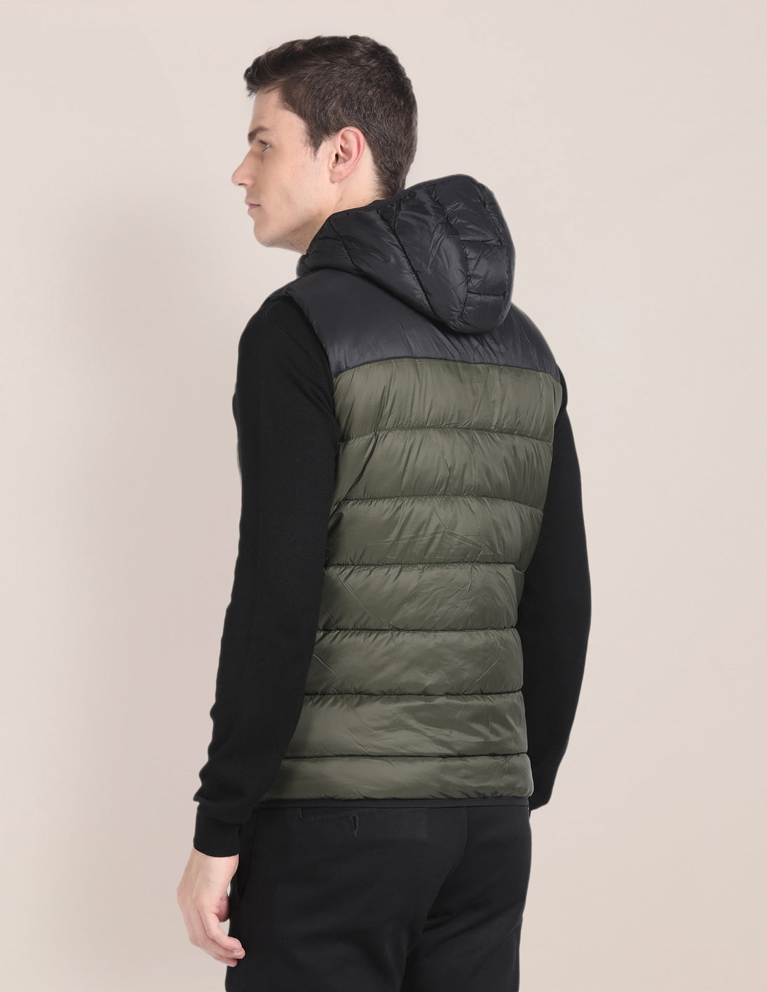 Colour Blocked Hooded Puffer Jacket Olive - U.S. POLO ASSN. | Large