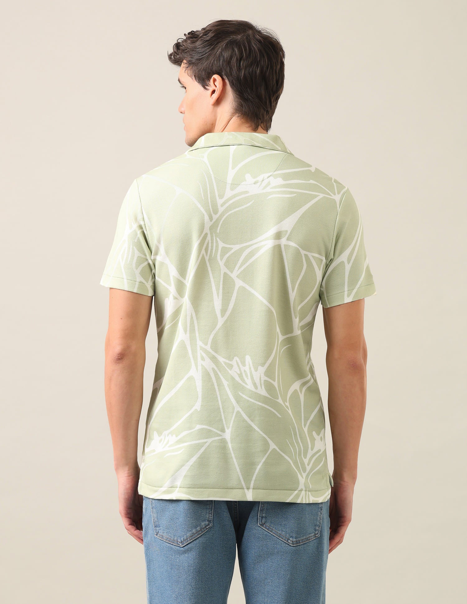 Abstract Printed Slim Fit Polo Shirt Light Green - U.S. Polo Assn. India | Large