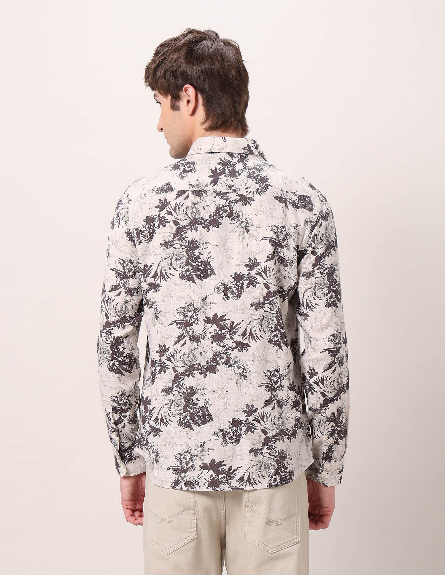 Floral Printed Regular Fit Shirt Beige - U.S. POLO ASSN. | Large