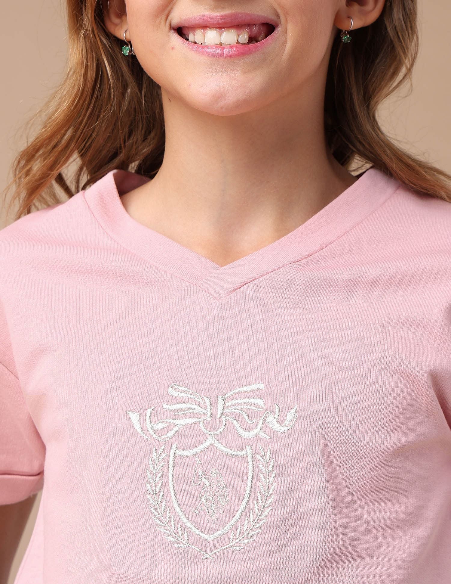 Girls Crest Embroidered Cotton T-Shirt Light Pink - U.S. POLO ASSN. | Large
