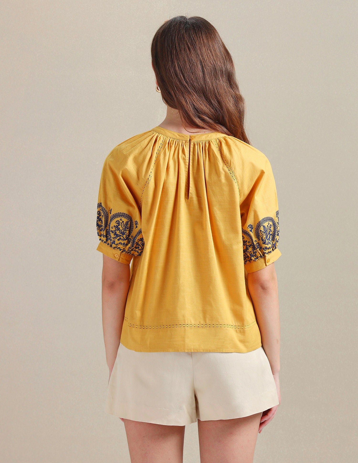 Embroidered Cotton Top Mustard - U.S. POLO ASSN. | Large