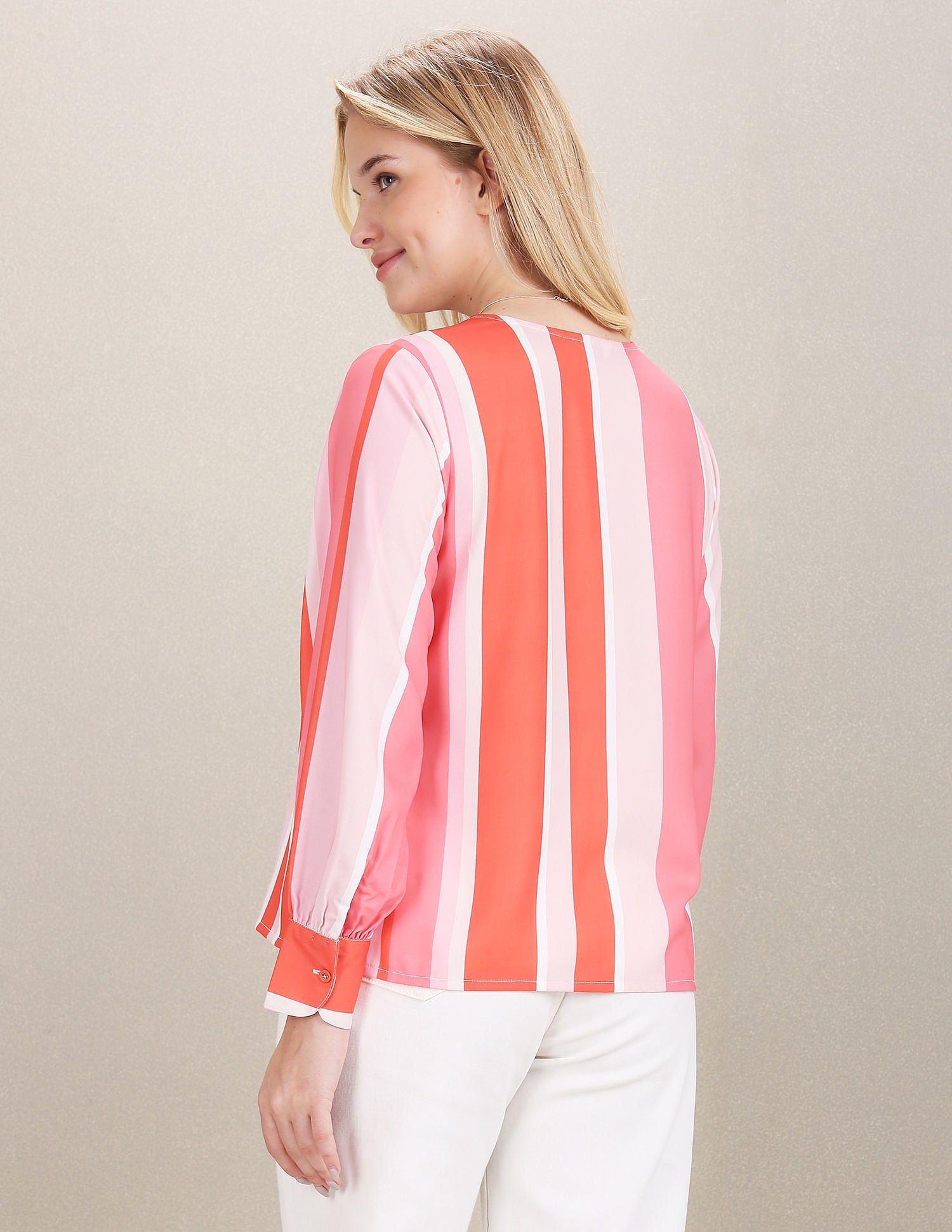 V-Neck Vertical Stripe Shirt Pink - U.S. Polo Assn. India | Large