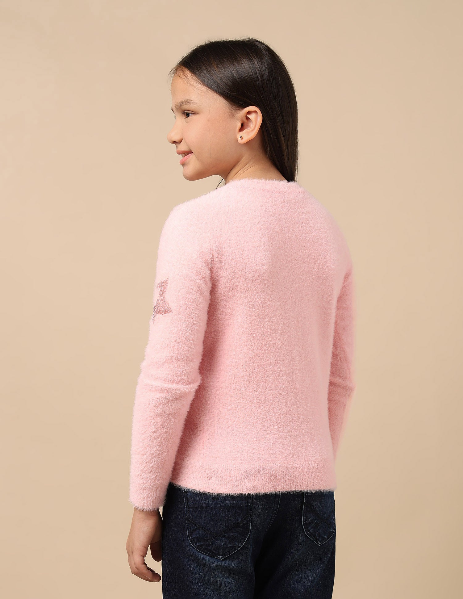 Girls Patterned Knit Pullover Sweater Pink - U.S. POLO ASSN. | Large