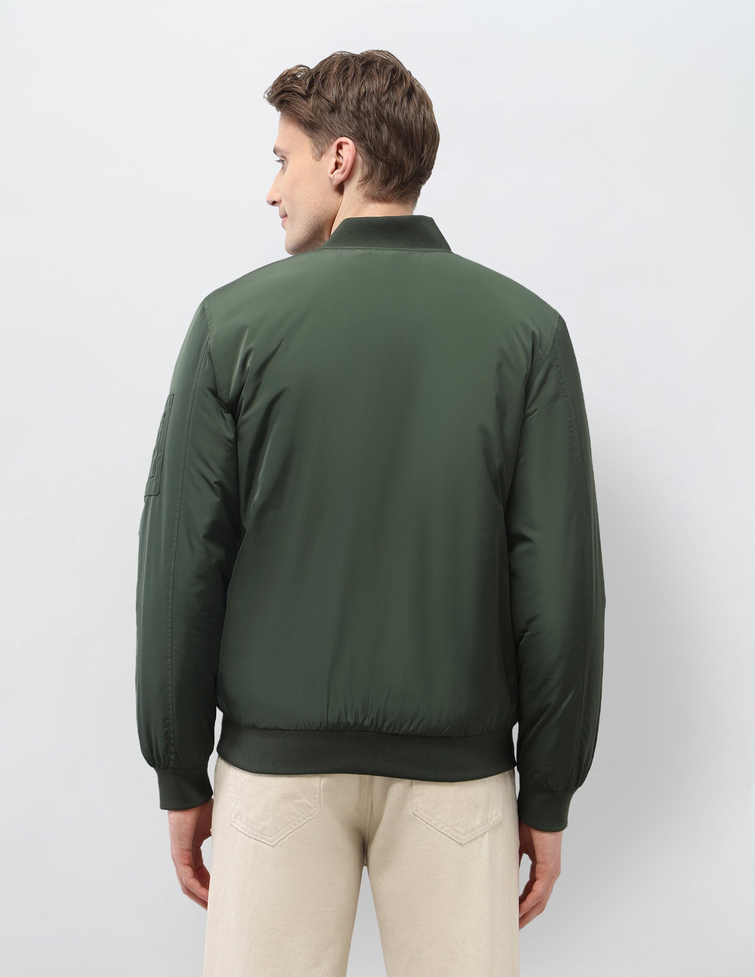 Solid Regular Fit Bomber Jacket Olive - U.S. Polo Assn. India | Large