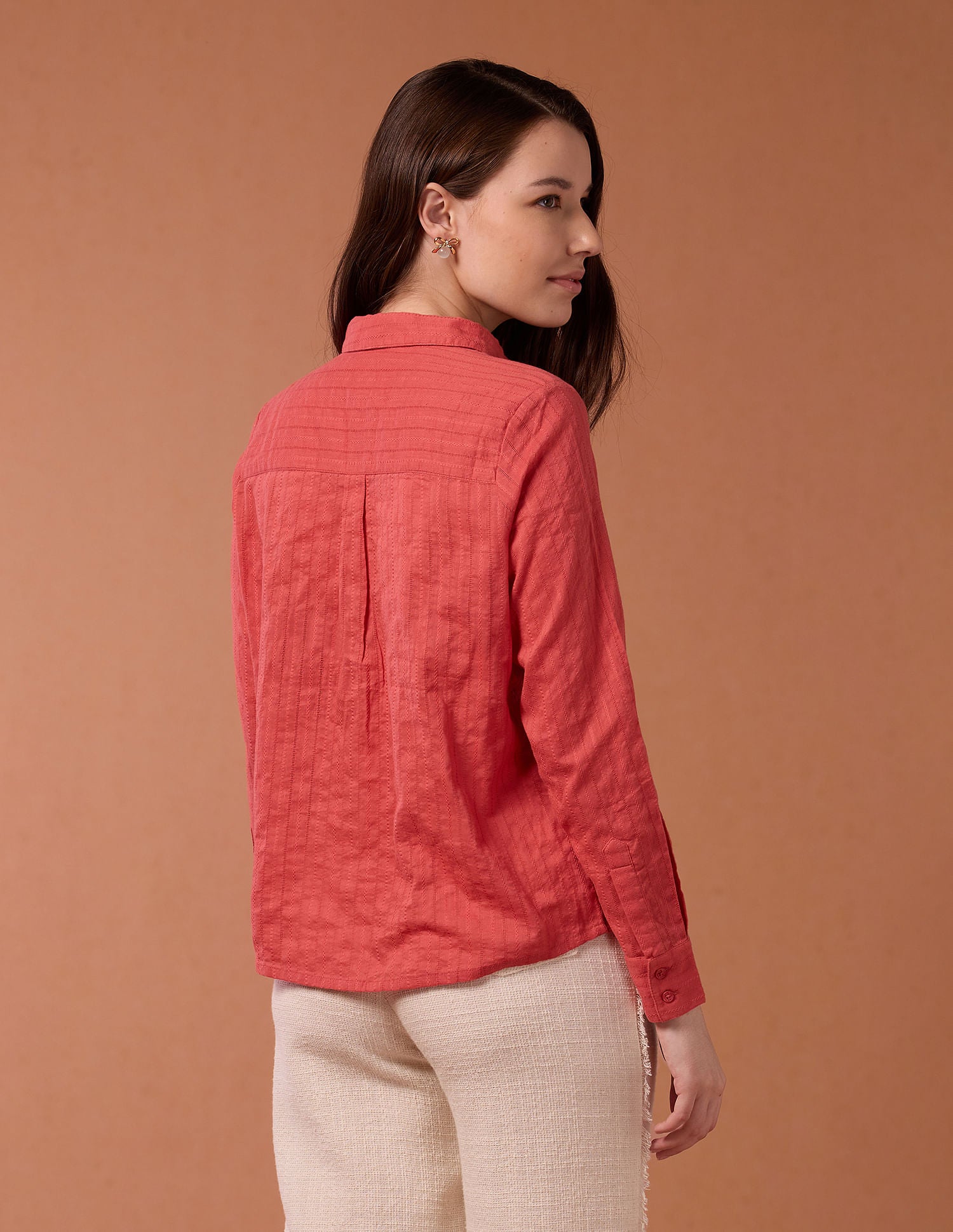 Pin Tucked Embroidered Shirt Coral - U.S. POLO ASSN. | Large