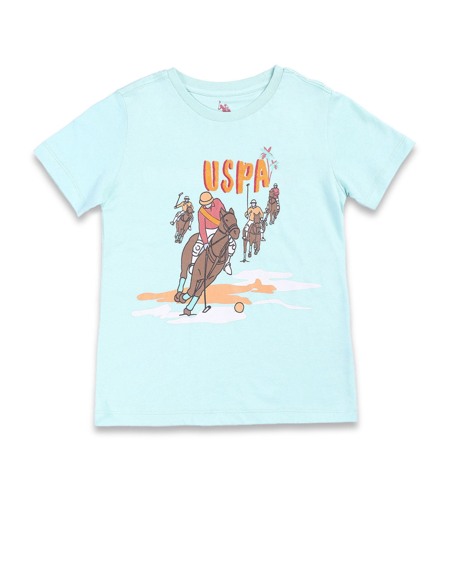 Boys Graphic Print Cotton T-Shirt Light Blue - U.S. Polo Assn. India | Large