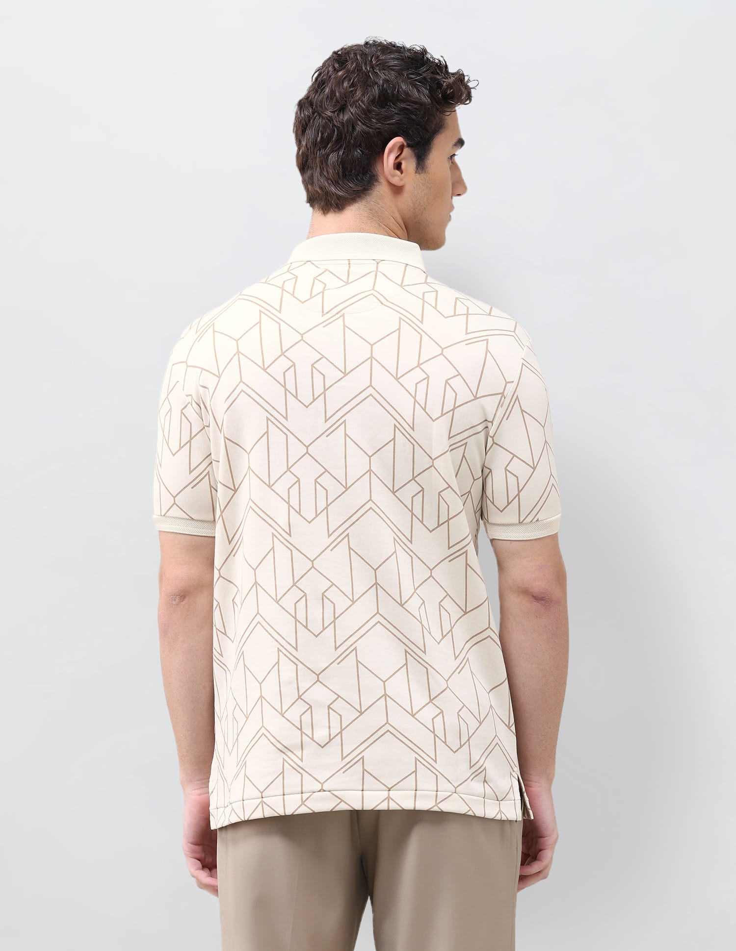 Geometric Printed Slim Fit Polo Shirt Beige - U.S. Polo Assn. India | Large