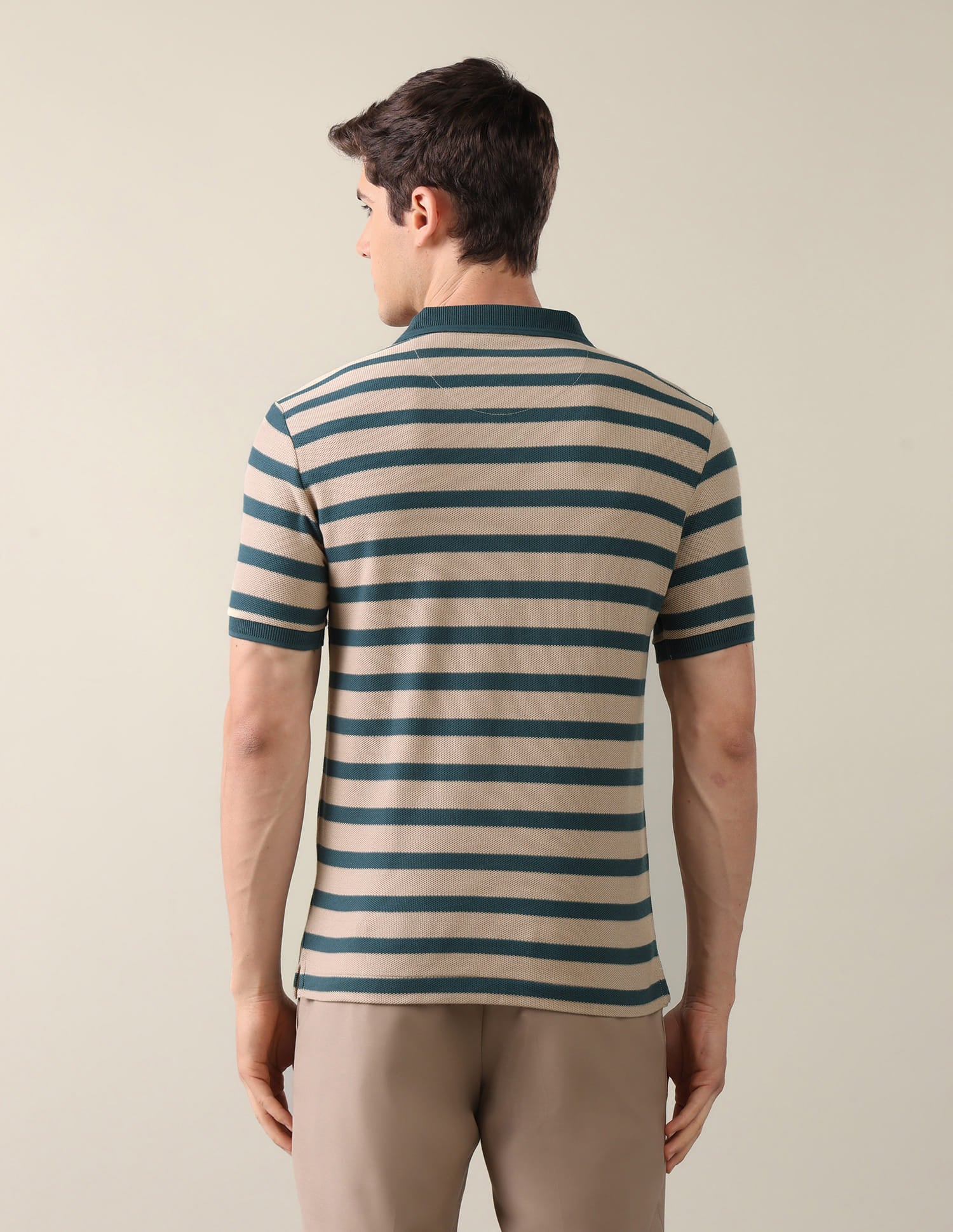 Horizontal Striped Slim Fit Polo Shirt Beige - U.S. Polo Assn. India | Large