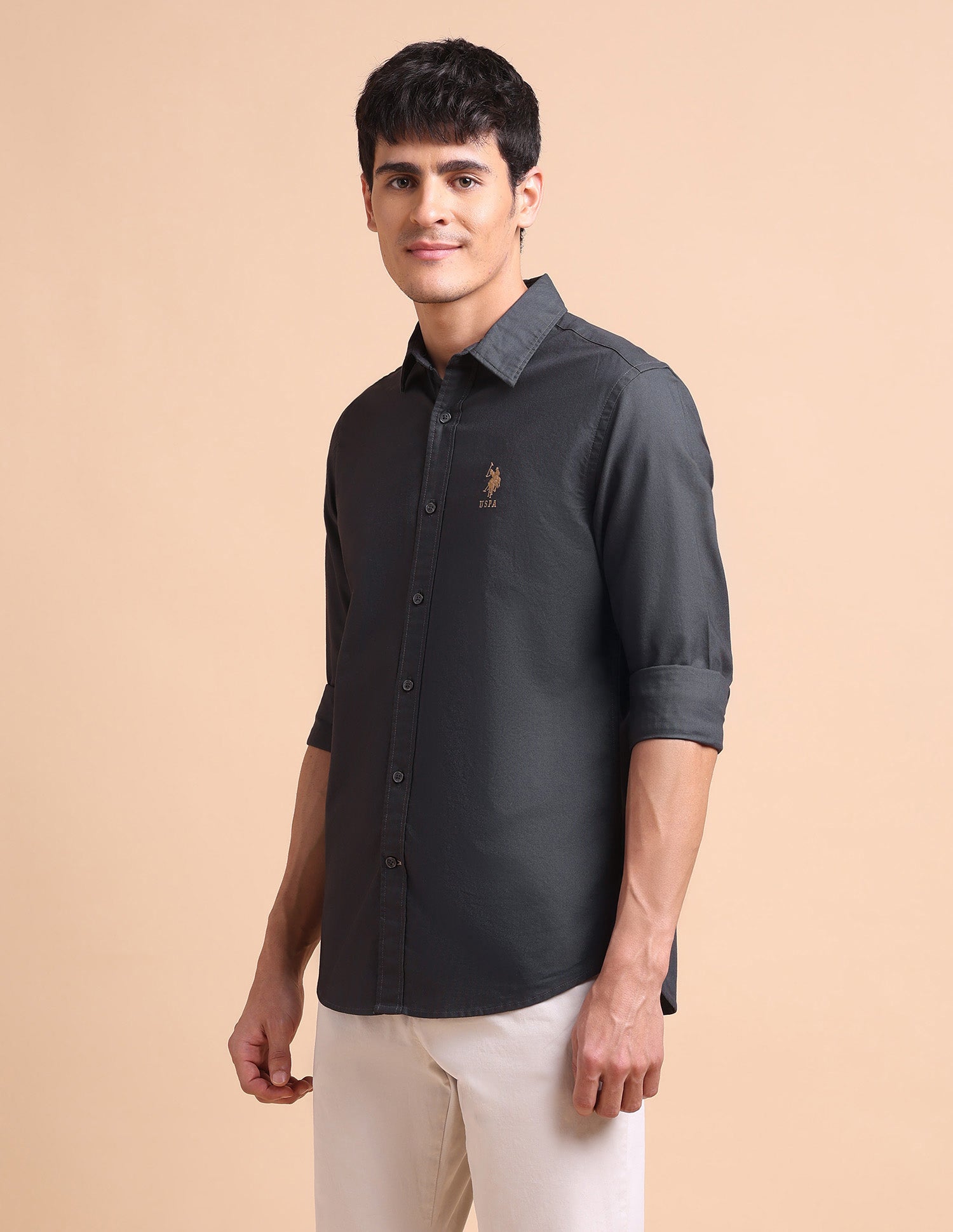 Pure Cotton Tailored Fit Oxford Shirt Dark Grey - U.S. POLO ASSN. | Large