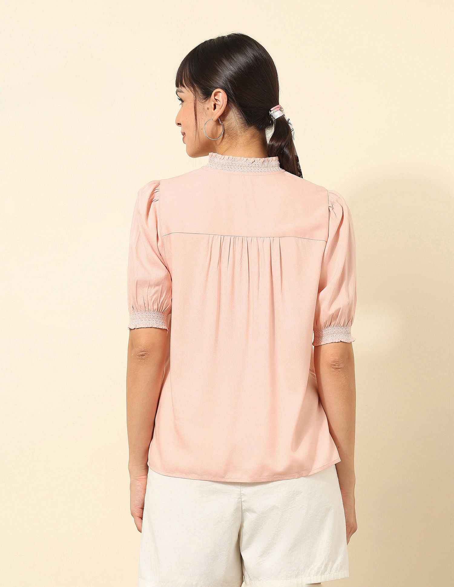 Ruffle Neck Solid Top Peach - U.S. POLO ASSN. | Large
