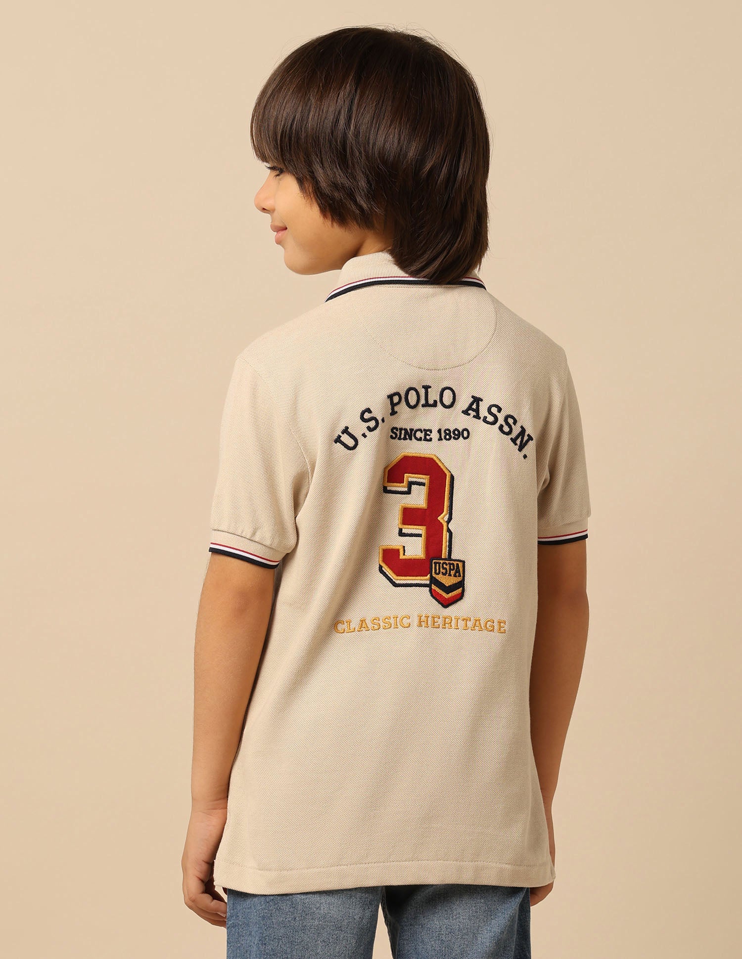 Boys Numeric Brand Embroidered Regular Fit Polo Shirt Beige - U.S. POLO ASSN. | Large