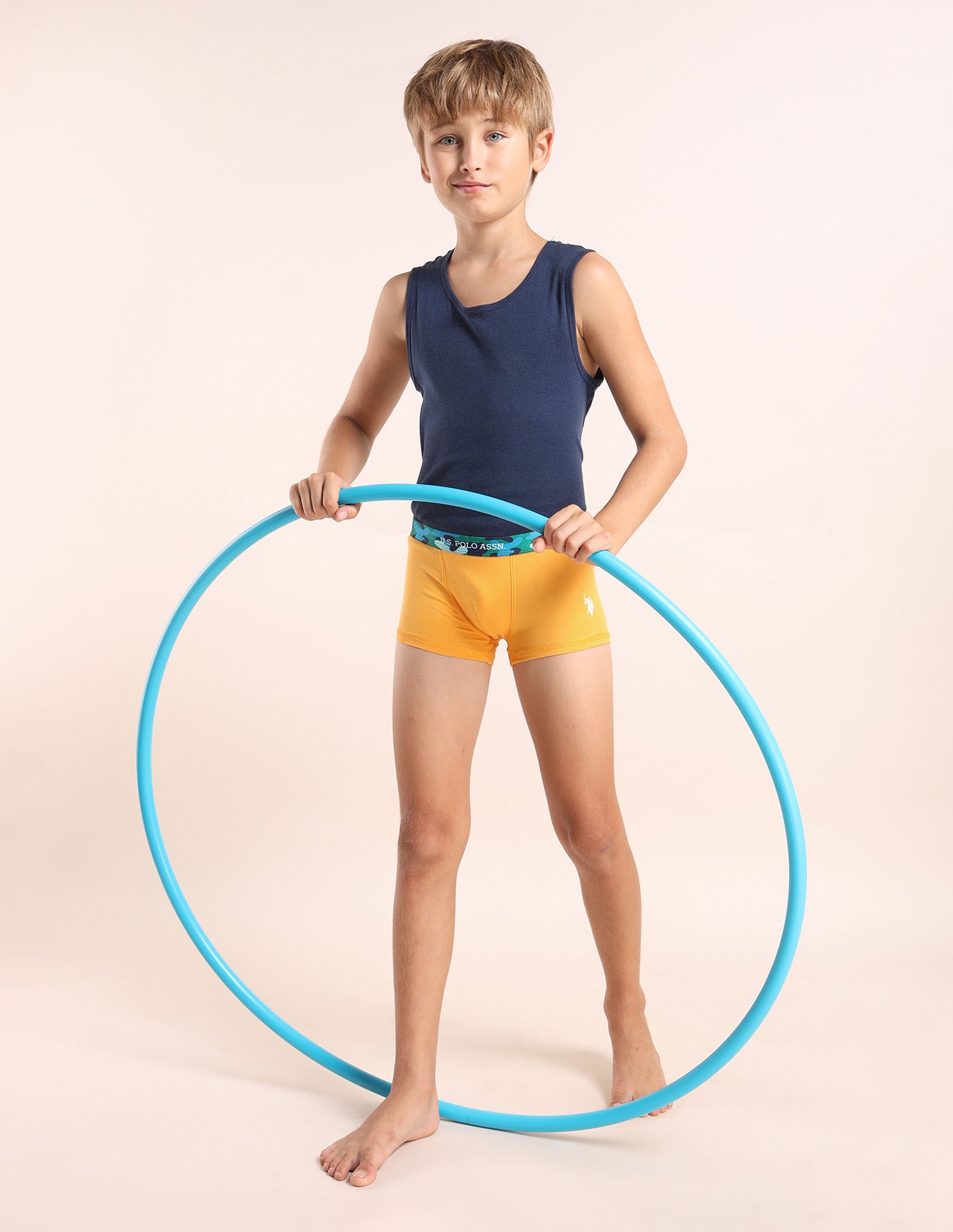 Boys Mid Rise Cotton Spandex Trunks - Pack Of 5 Green, White, Navy, Purple and Orange - U.S. POLO ASSN. | Large