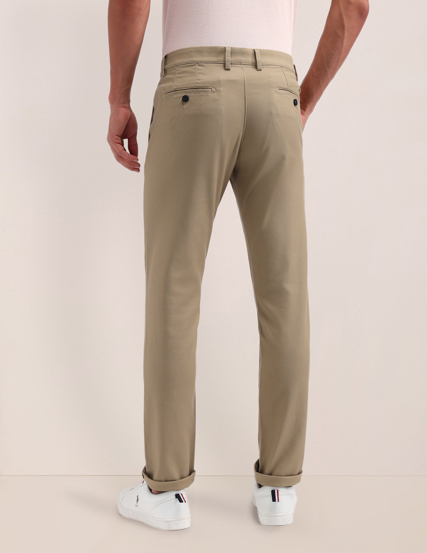 Denver Slim Fit Solid Trousers Khaki - U.S. POLO ASSN. | Large