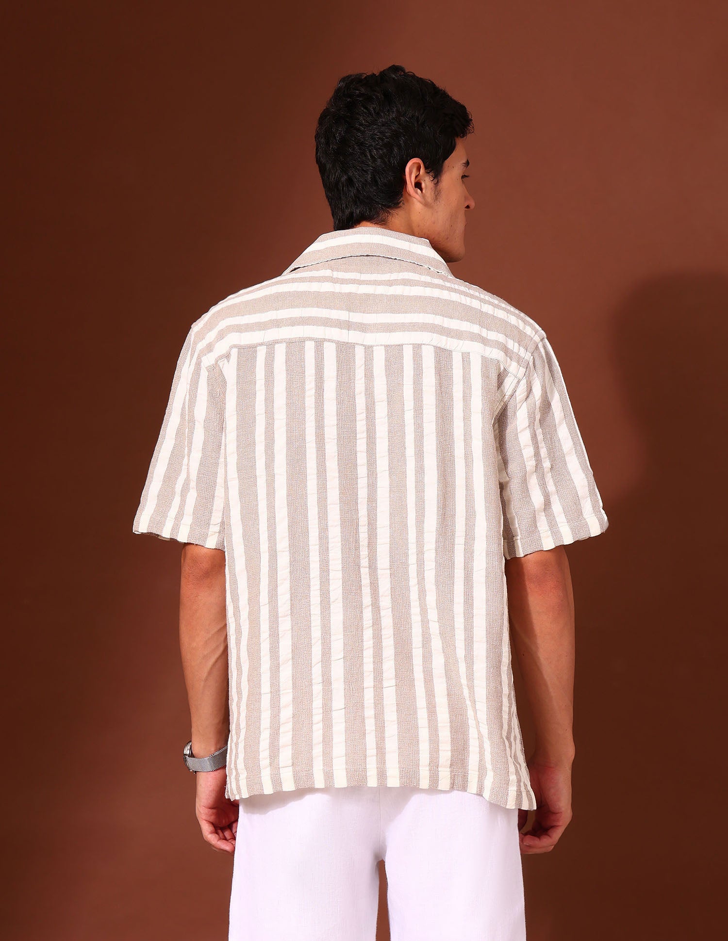 Vertical Striped Pure Cotton Shirt Brown - U.S. Polo Assn. India | Large
