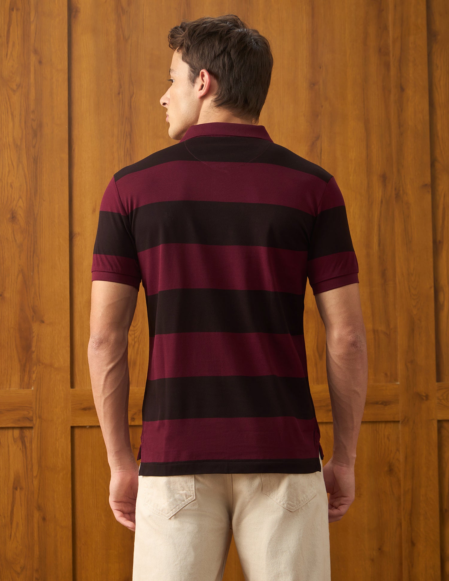 Horizontal Striped Slim Fit Polo Shirt Wine - U.S. Polo Assn. India | Large
