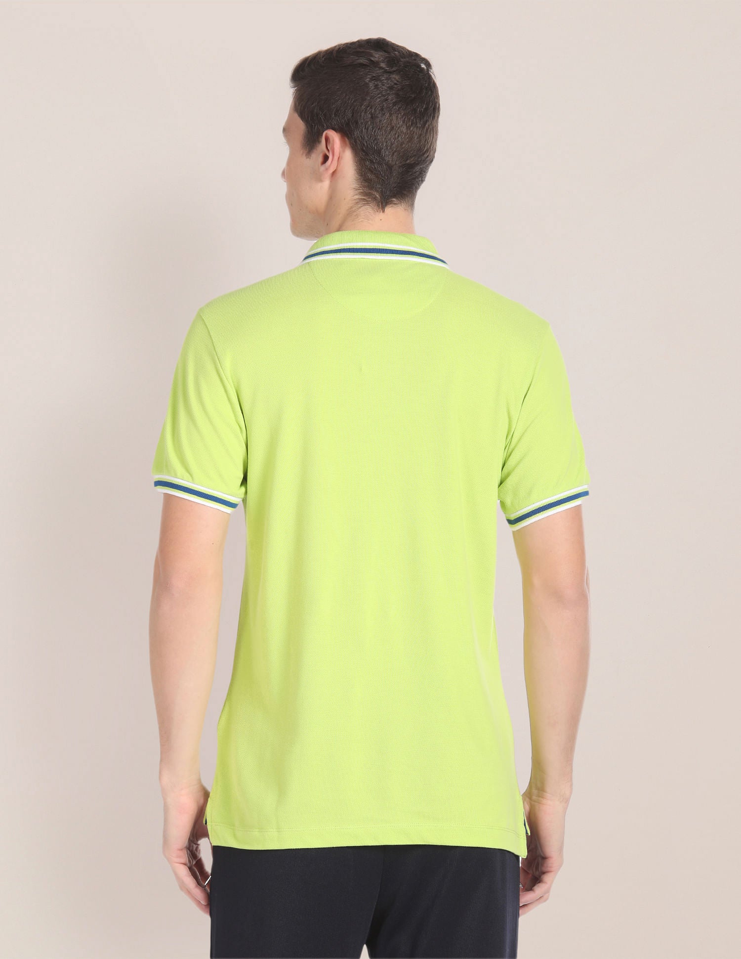 Striped Collar Solid Polo Shirt Green - U.S. POLO ASSN. | Large