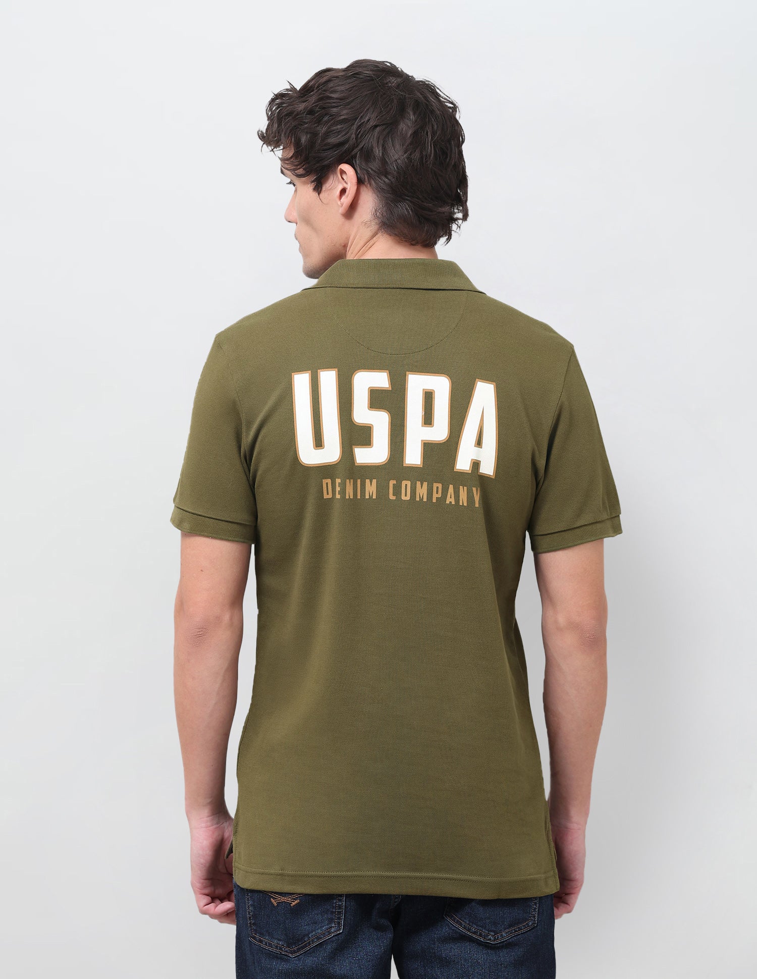 Brand Printed Slim Fit Polo Shirt Olive - U.S. Polo Assn. India | Large