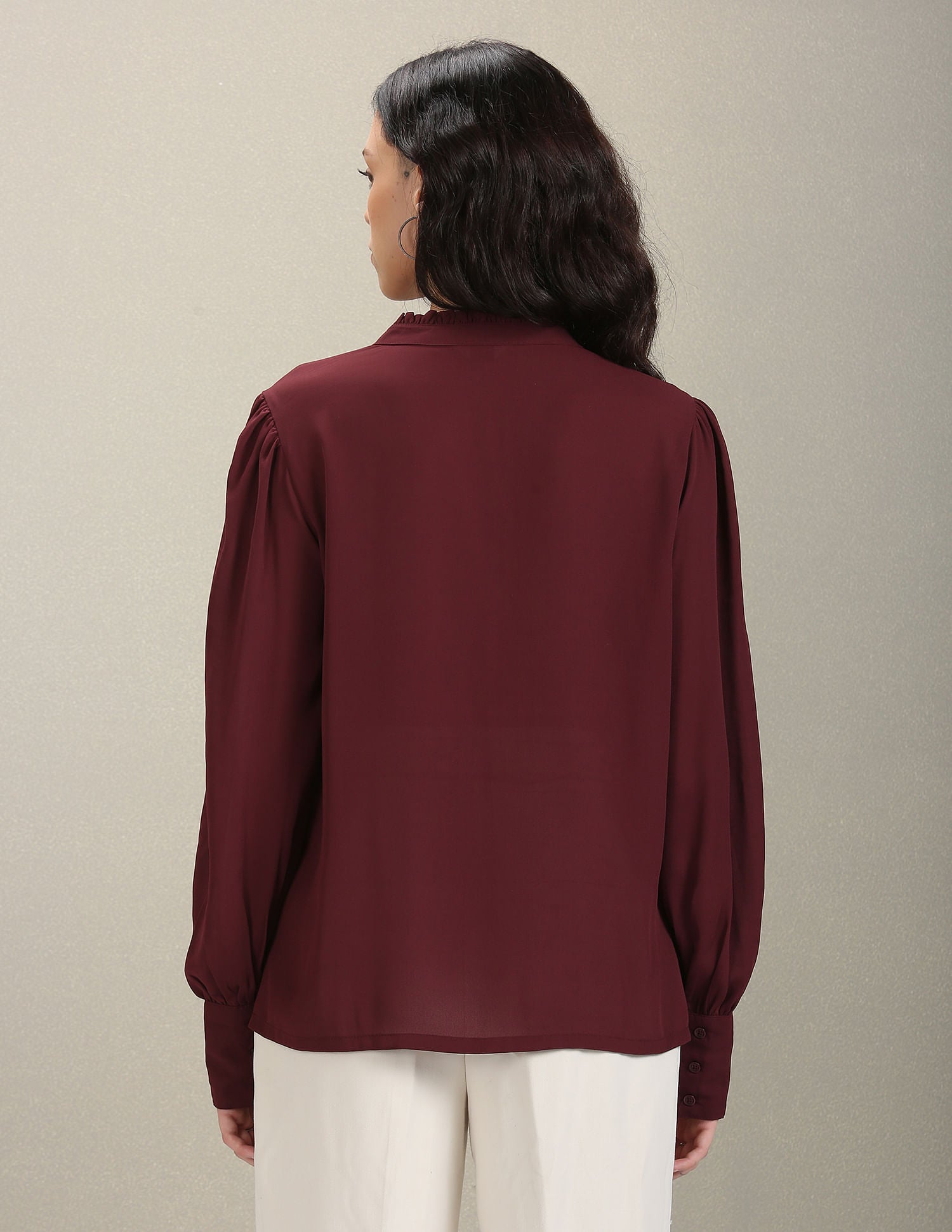 Mandarin Collar Long Sleeve Top Maroon - U.S. POLO ASSN. | Large