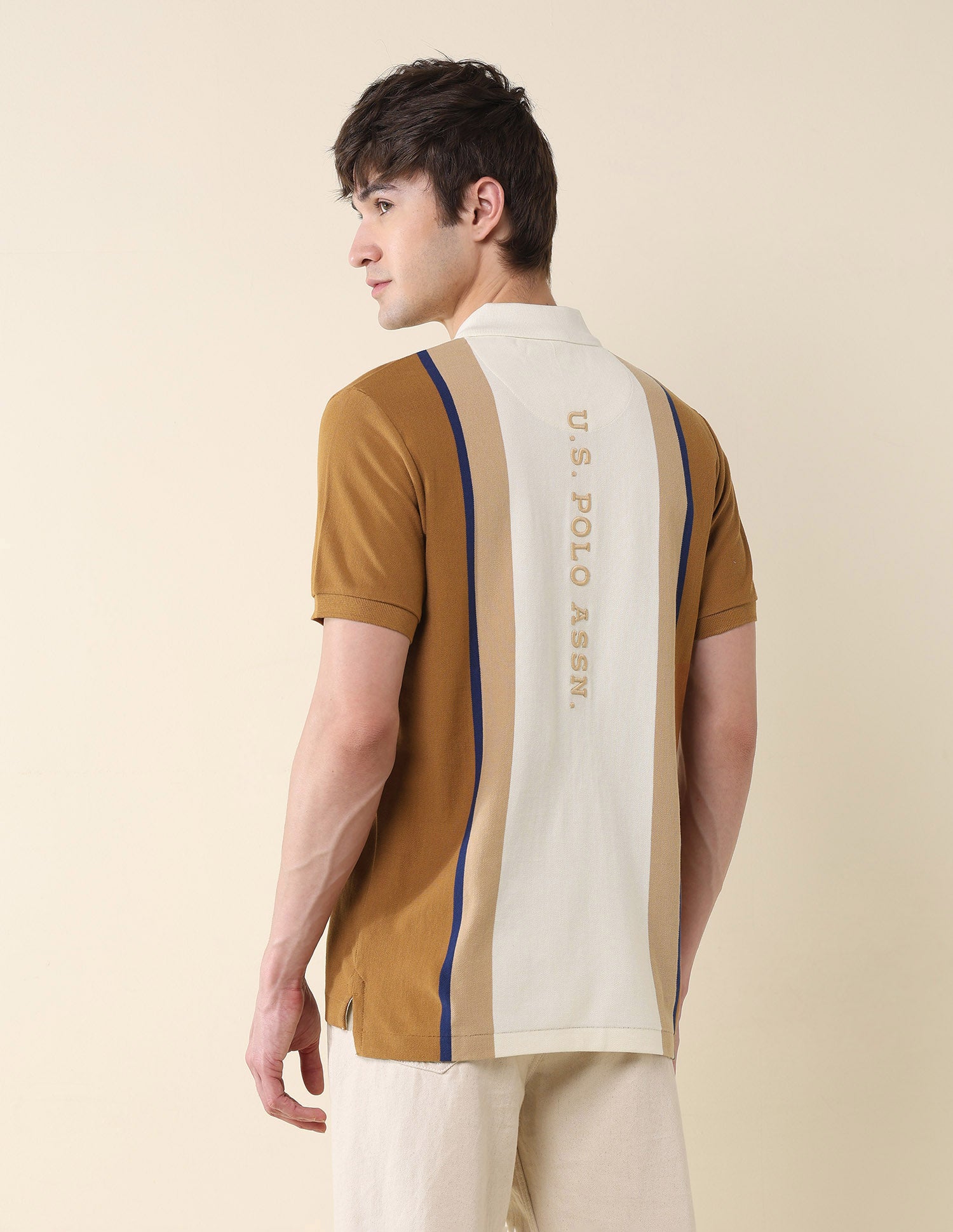 Colourblocked Pure Cotton Gold Cup Polo Shirt Brown - U.S. Polo Assn. India | Large