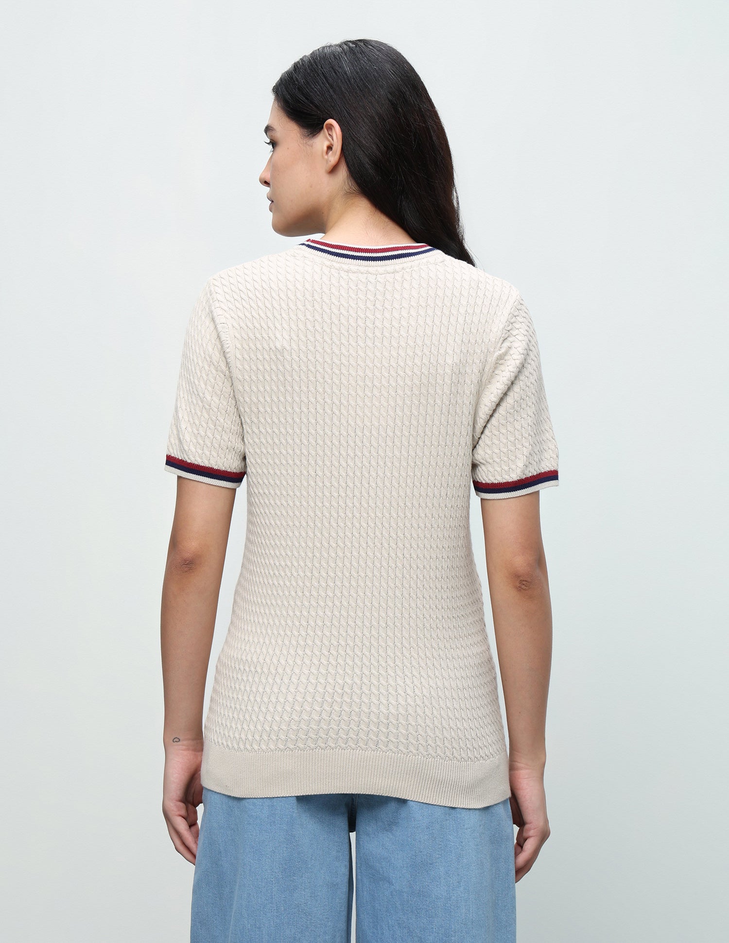 Cable Knit Boxy Fit Top Beige - U.S. Polo Assn. India | Large