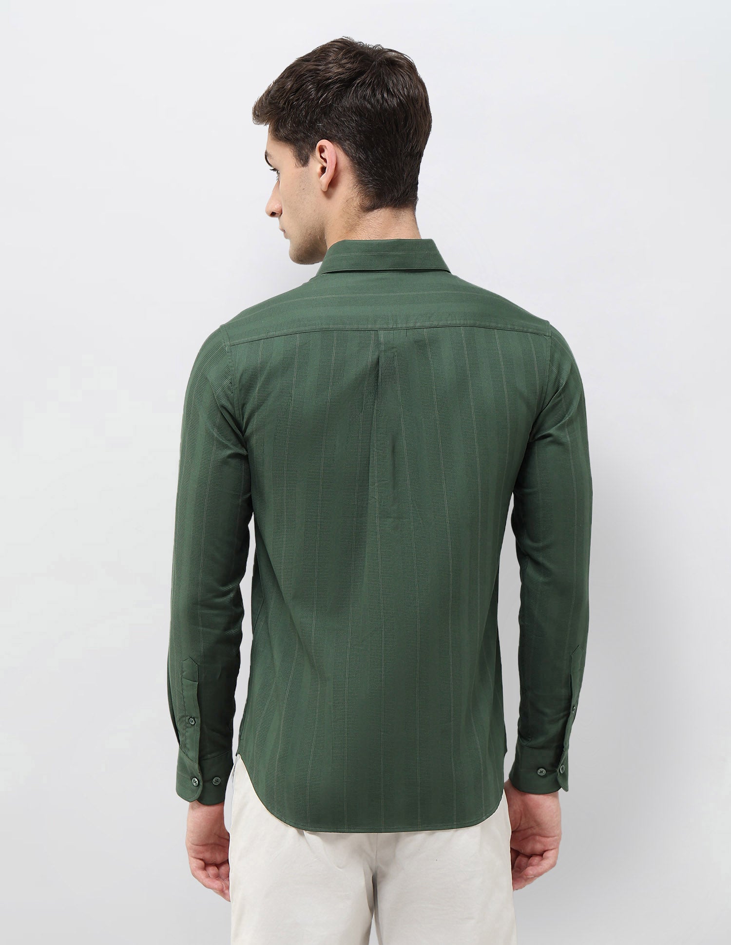 Regular Fit Textured With Vertical Striped Shirt Green - U.S. POLO ASSN. | Large